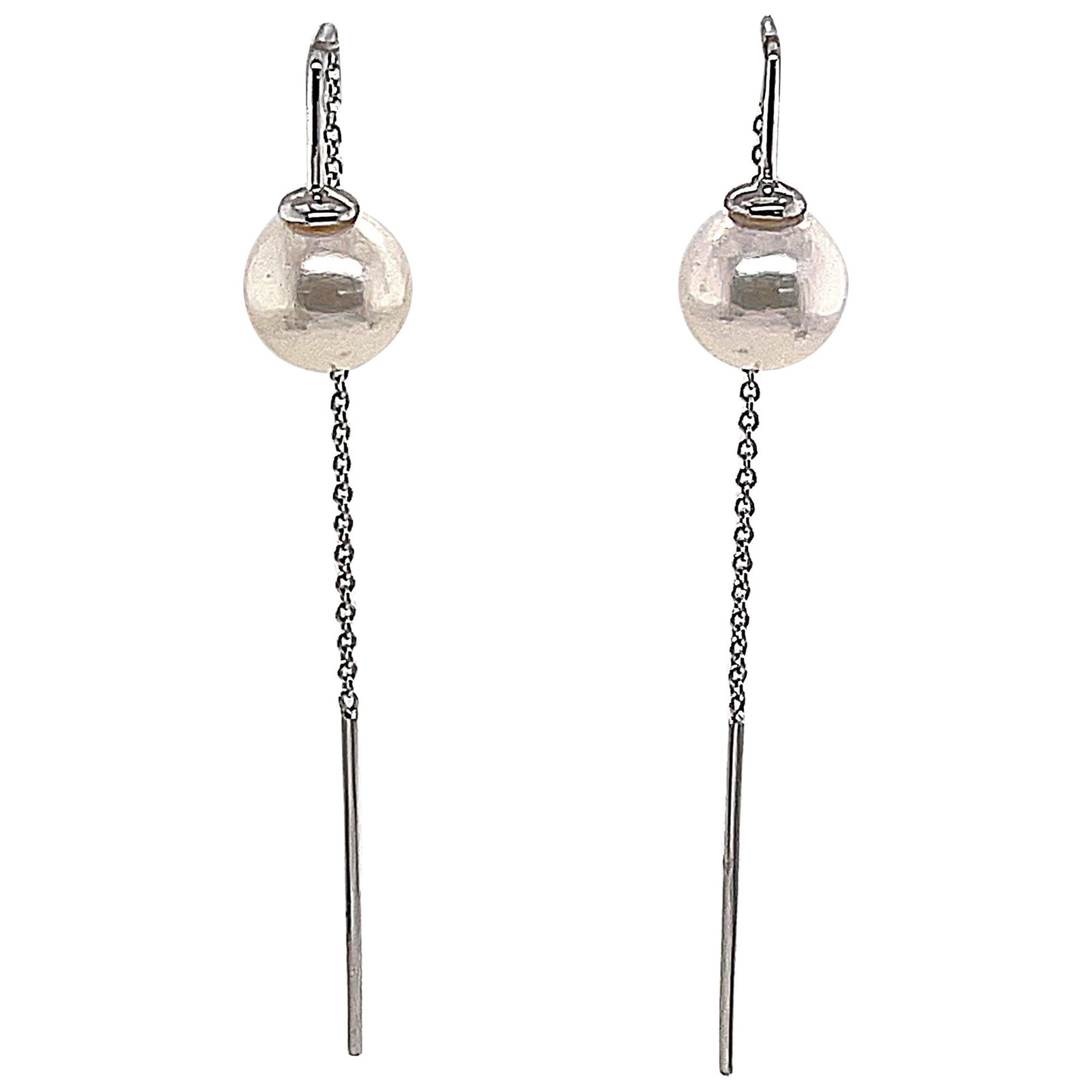 Harbor Diamonds 14K White Gold Akoya Threader Earrings 2.25in (1 of 5)