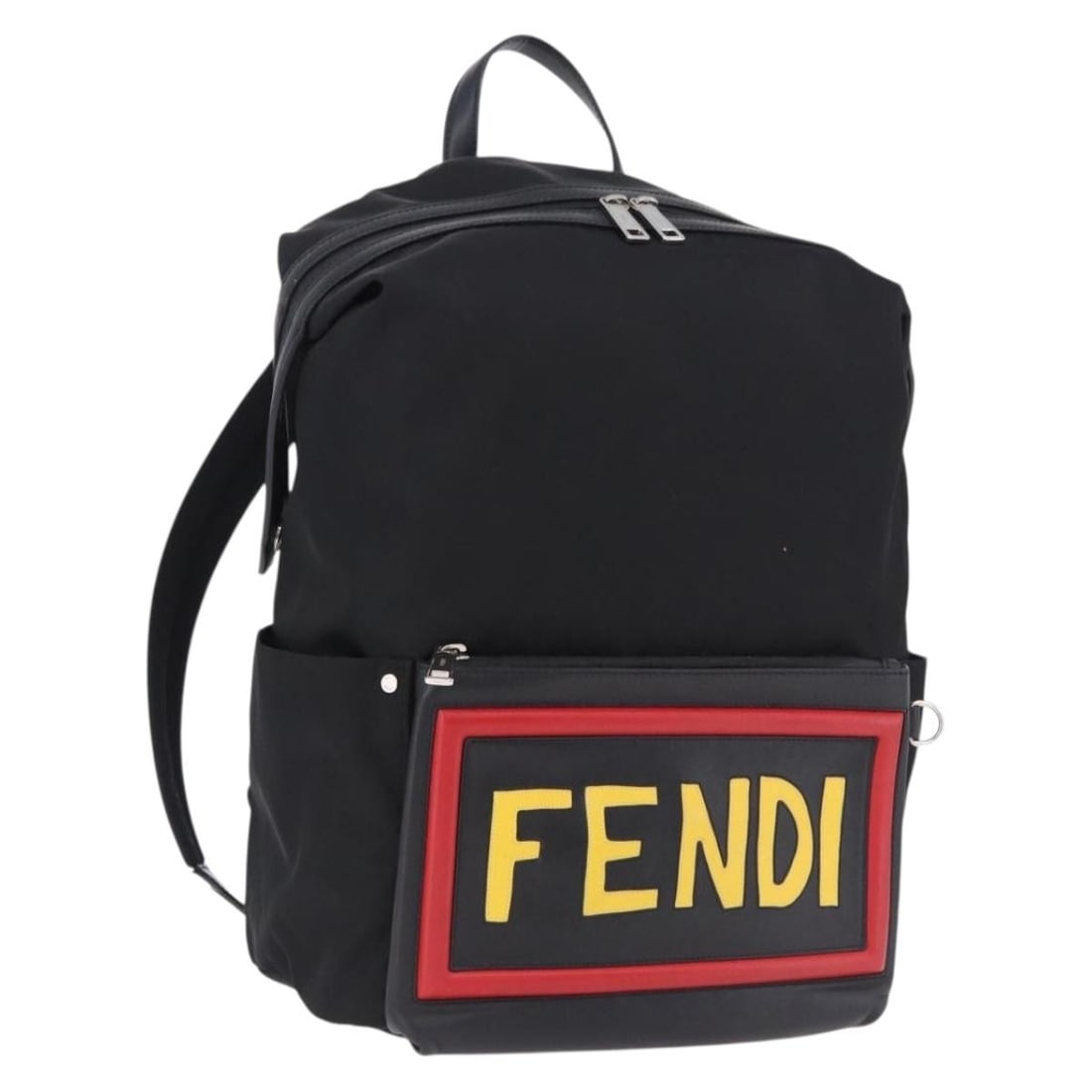 FENDI Black Nylon Backpack Silver Tone Hardware: FENDI Black Nylon Backpack Silver Tone Hardware Authentic FENDI women's backpack in black and silver nylon, made in Italy. This backpack is offered without the original item box or dust bag; only the 
