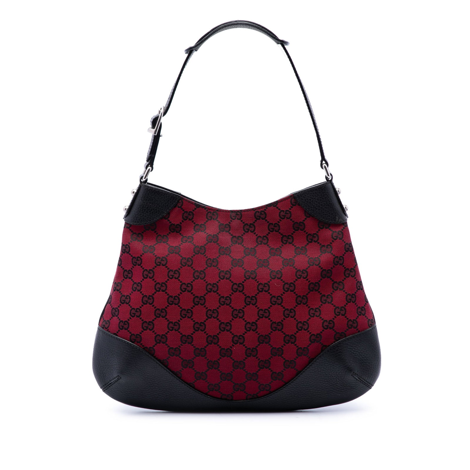 Red Gucci GG Canvas Shoulder Hobo Bag: Red Gucci GG Canvas Shoulder Hobo Bag Gucci GG Canvas Hobo bag in red with a canvas body and flat leather strap. The bag features an open top with magnetic snap closure and an interior zip pocket. Con