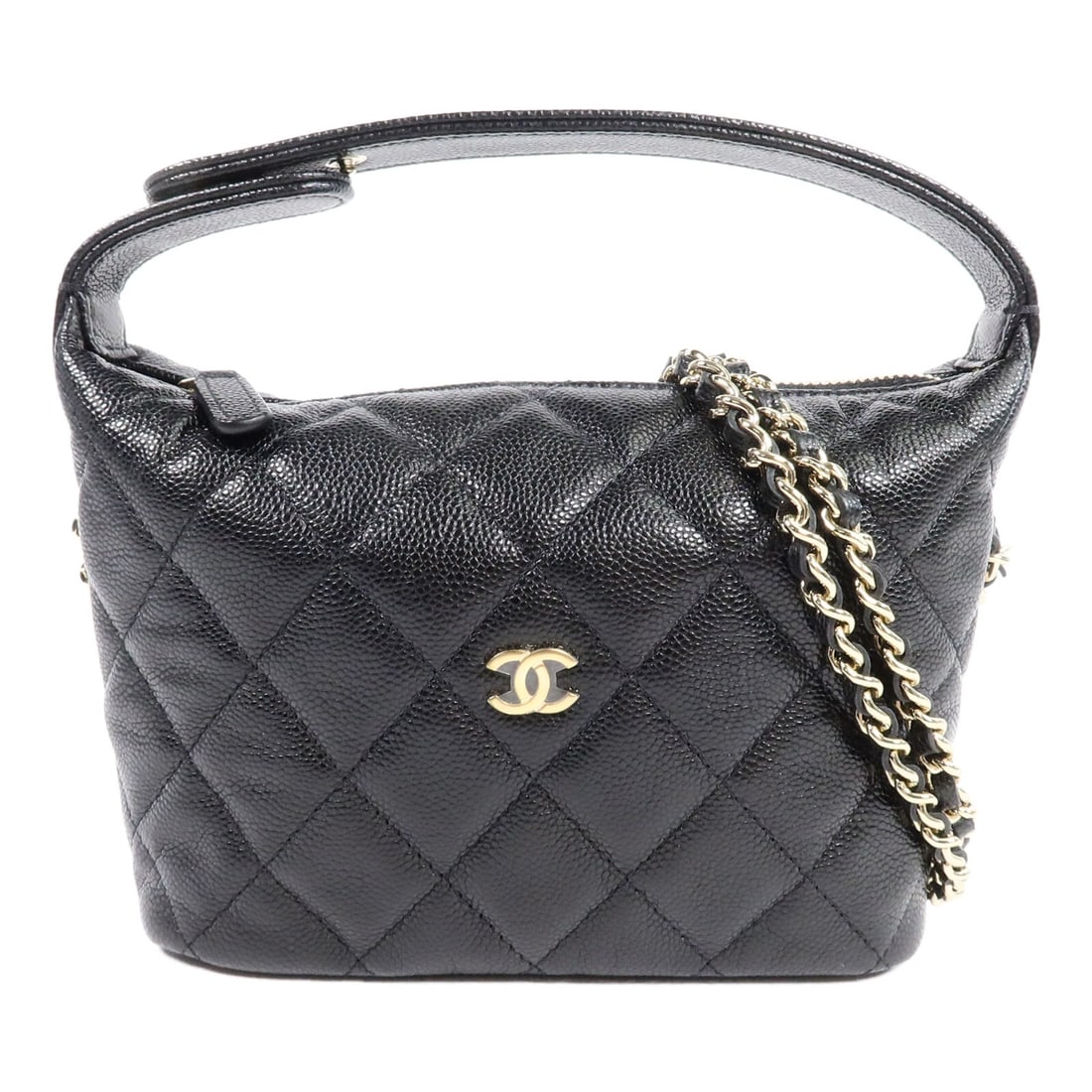 CHANEL AP4386 Mini Hobo 2way Shoulder Bag Black Calfskin CC GHW: CHANEL AP4386 Mini Hobo 2way Shoulder Bag Black Calfskin CC GHW Compact and refined, this Chanel mini hobo bag is crafted in black calfskin leather with the signature CC design and a 2-way shoulder st