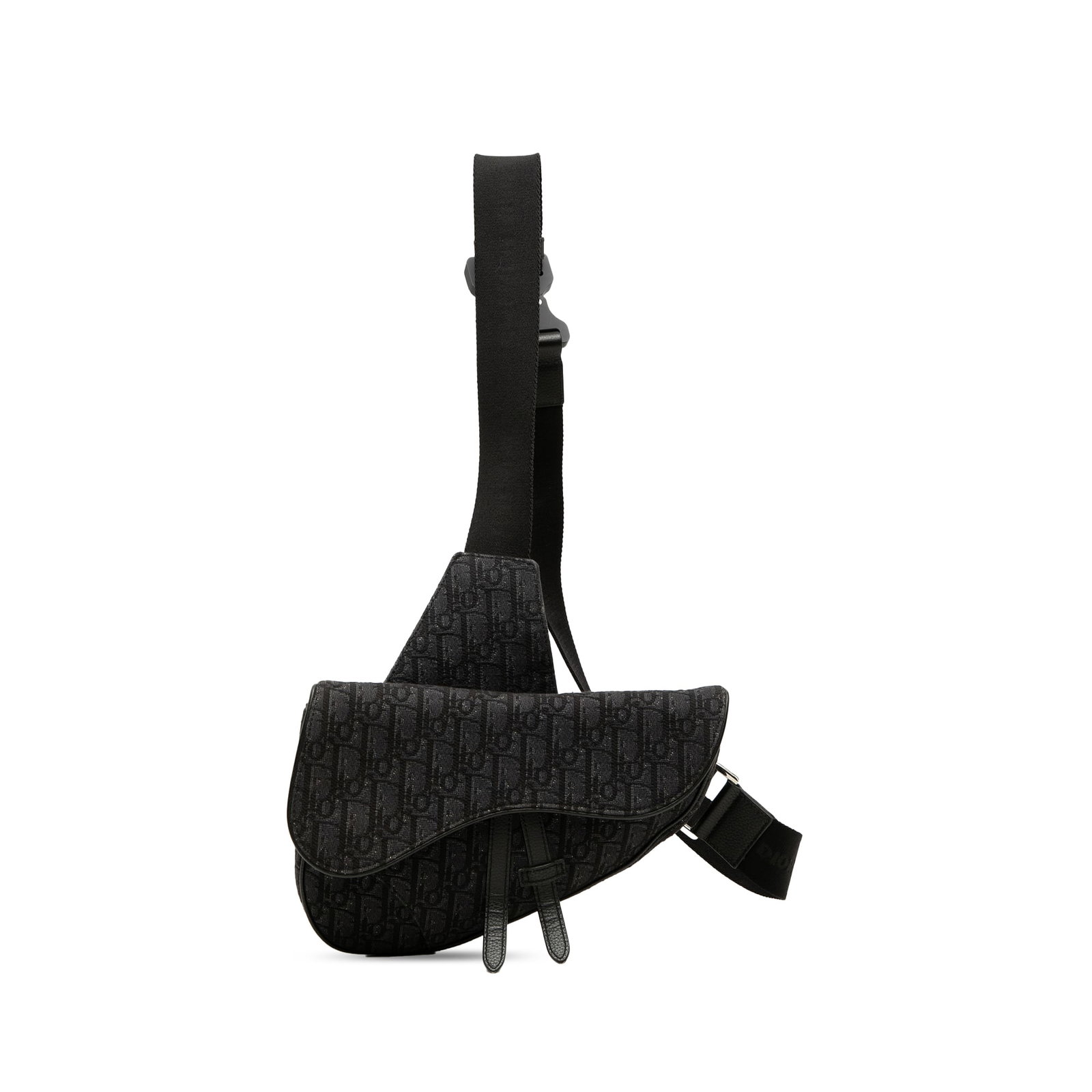 Dior Saddle Crossbody Bag in Black Oblique Canvas: Dior Saddle Crossbody Bag in Black Oblique Canvas Dior Saddle crossbody bag in black oblique canvas with an adjustable flat shoulder strap, flap with magnetic snap closure, and top zip closure. Made i