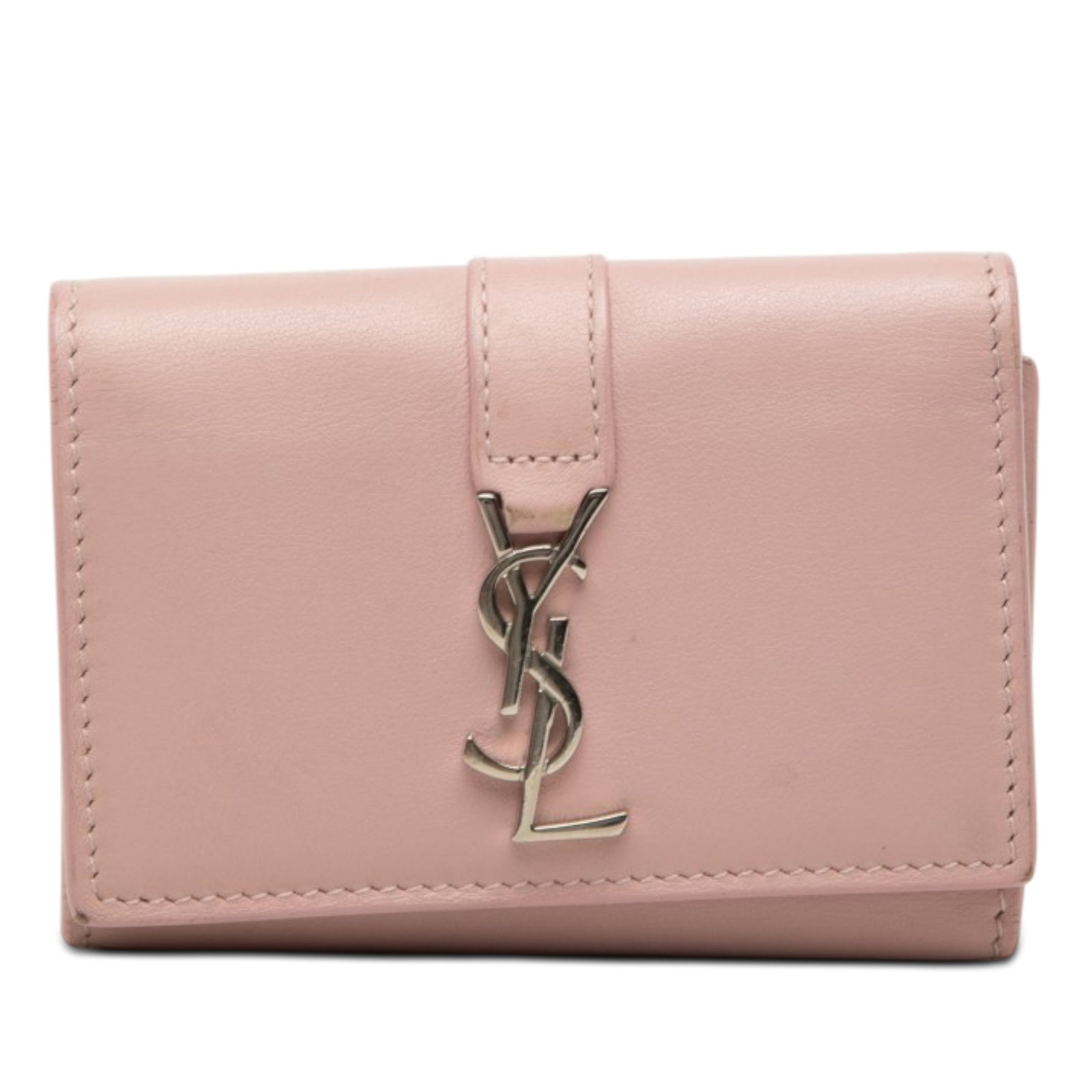 Saint Laurent Smooth Calfskin Leather 6 Key Holder Pink: Saint Laurent Smooth Calfskin Leather 6 Key Holder Pink Saint Laurent smooth calfskin key case in pink leather with a flap and snap button closure. The interior includes 6 metal key holders. Made in I