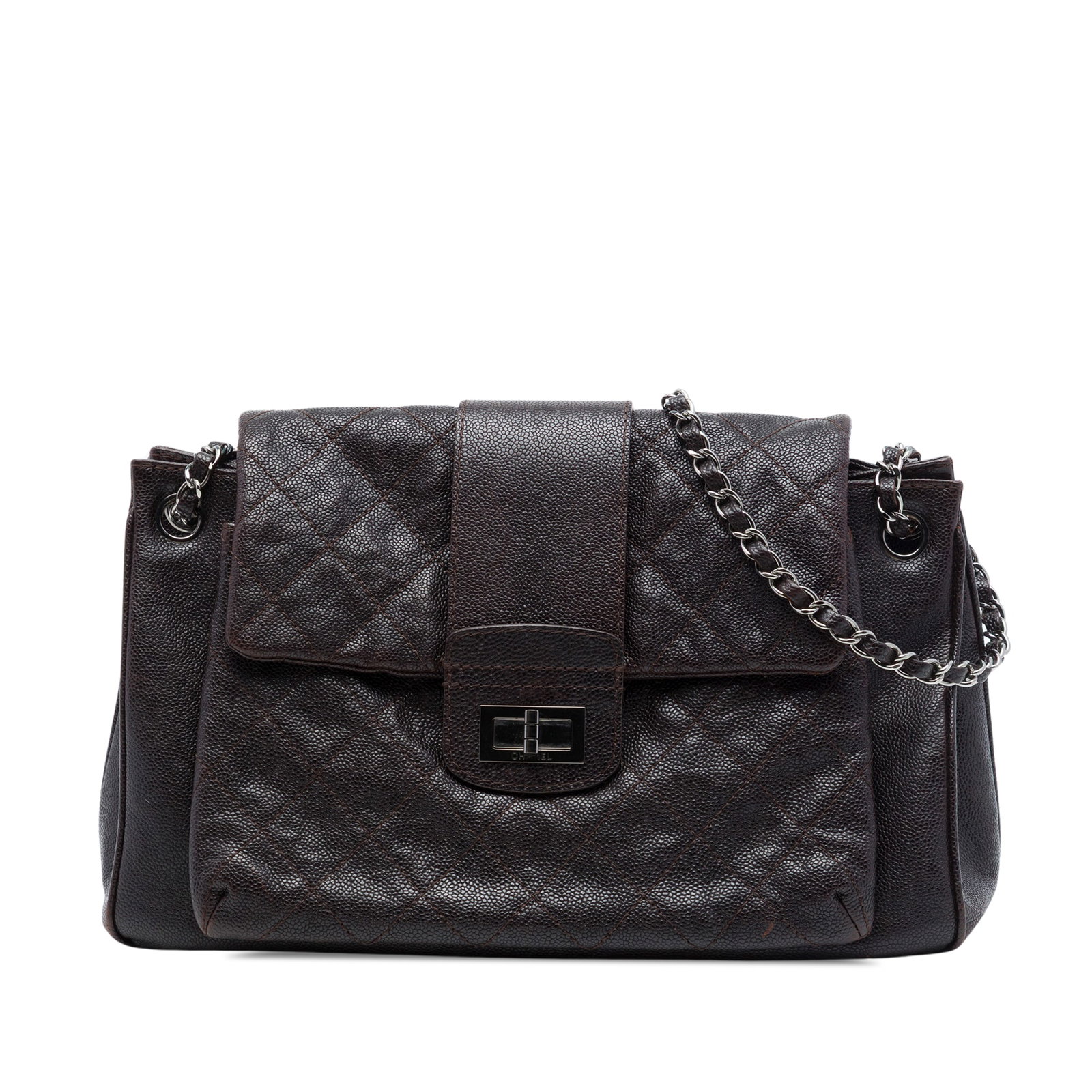 Chanel Reissue 2.55 Accordion Flap Shoulder Bag Quilted Caviar Leather: Chanel Reissue 2.55 Accordion Flap Shoulder Bag Quilted Caviar Leather A Chanel Reissue 2.55 Pocket Mademoiselle Accordion Flap shoulder bag crafted in brown quilted caviar leather. It features a wove
