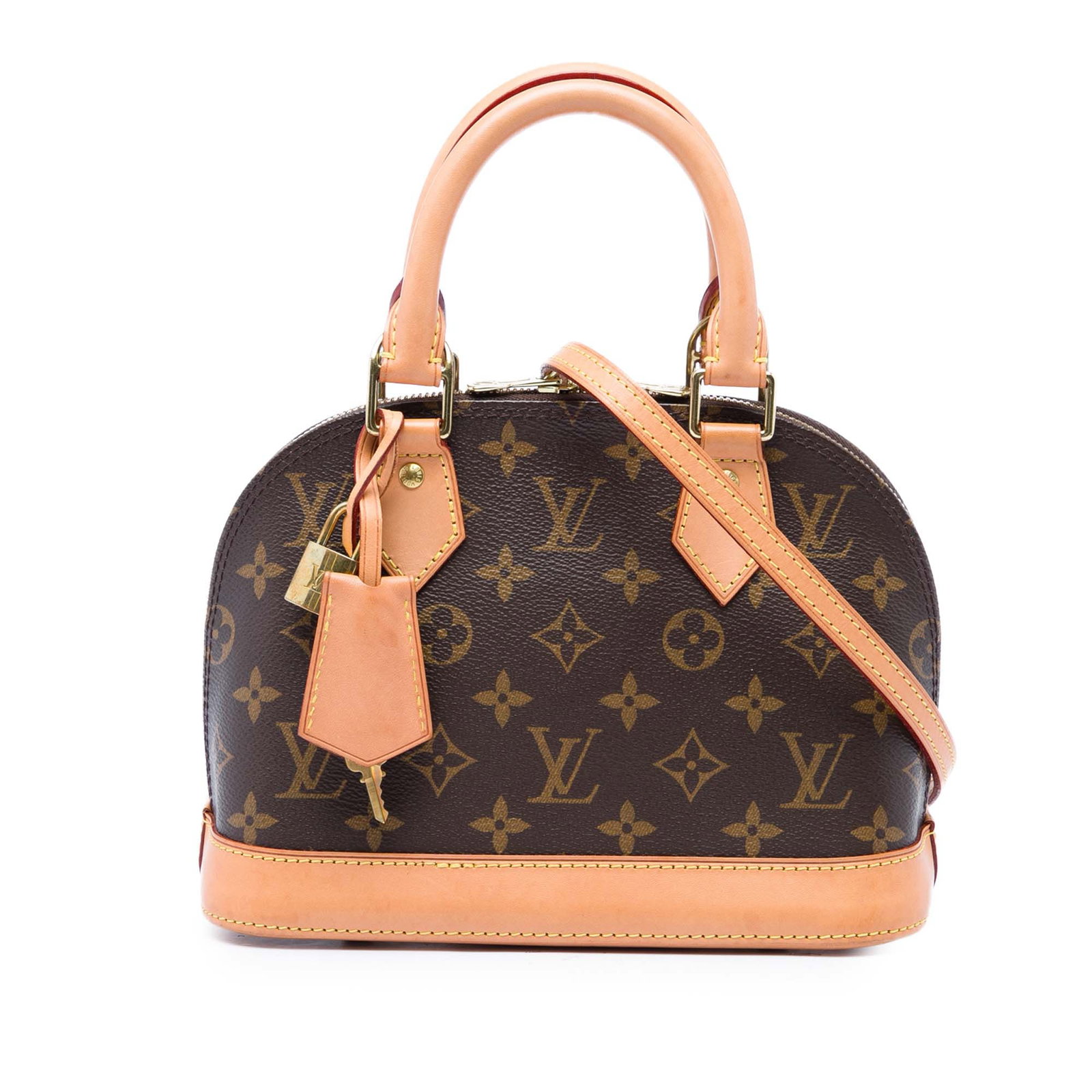 Louis Vuitton Alma BB Monogram Canvas Top Handle Bag: Louis Vuitton Alma BB Monogram Canvas Top Handle Bag The Louis Vuitton Monogram Alma BB is a structured handbag crafted with a monogram canvas body and vachetta leather trim. It features rolled vachet
