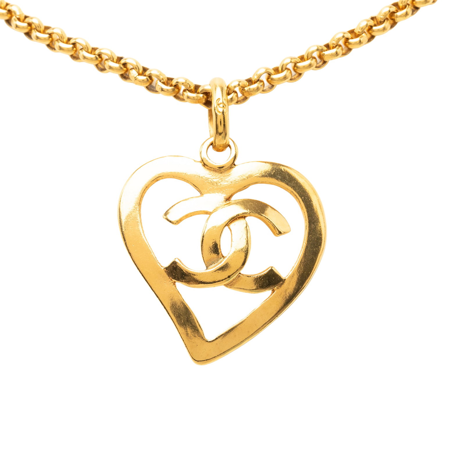 Chanel CC Heart Pendant Necklace Gold Plated Metal (1 of 5)