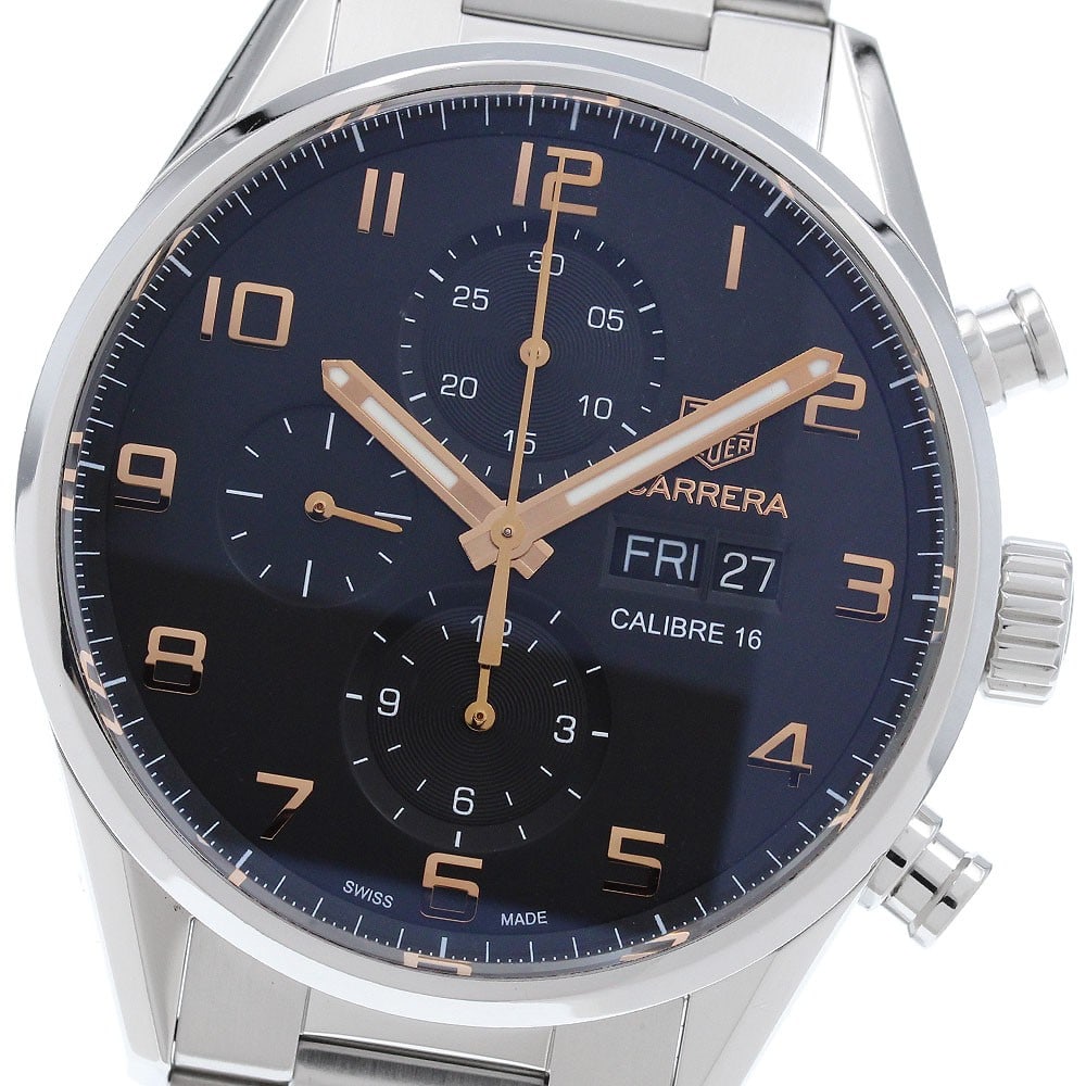 TAG Heuer Carrera Caliber 16 Automatic Chronograph Day Date Watch CV2A1AB: TAG Heuer Carrera Caliber 16 Automatic Chronograph Day Date Watch CV2A1AB TAG Heuer Carrera Calibre 16 wristwatch with automatic movement and a black dial. This men's chronograph features day-date and