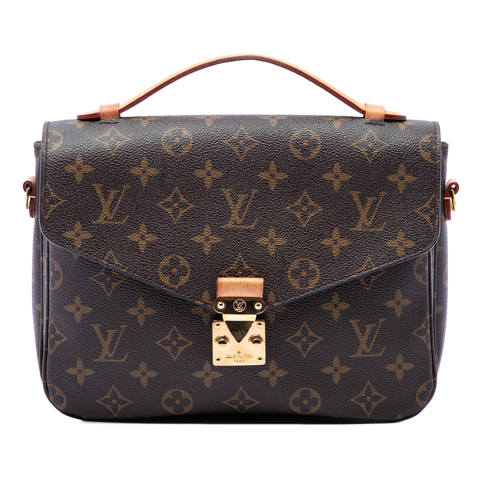 Louis Vuitton Pochette Metis Monogram Canvas Shoulder Bag: Louis Vuitton Pochette Metis Monogram Canvas Shoulder Bag Louis Vuitton Pochette Metis in Monogram canvas with a flat vachetta leather top handle, front flap with S-lock closure, exterior zip pocket, 