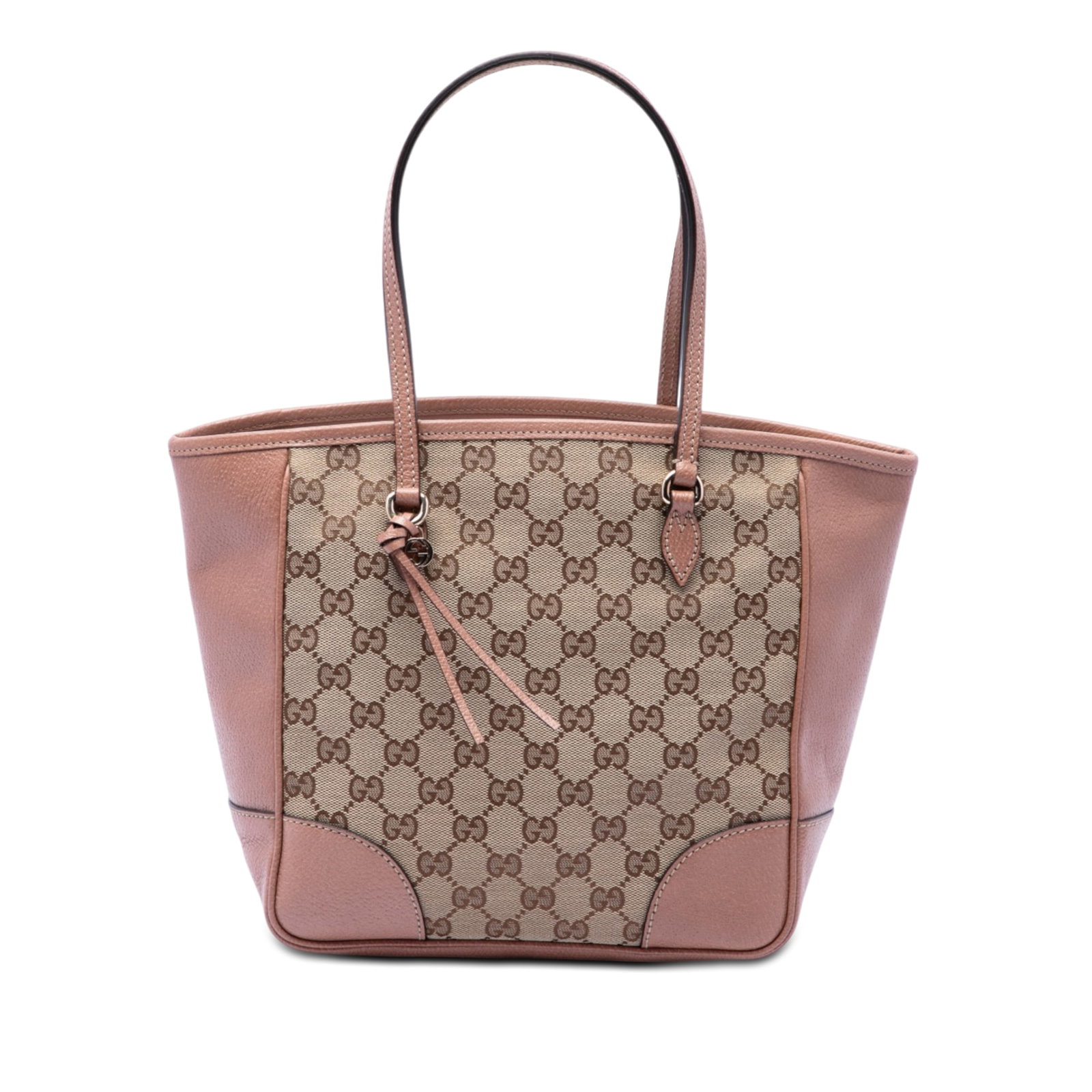 Gucci Bree GG Canvas Tote Bag with Leather Trim: Gucci Bree GG Canvas Tote Bag with Leather Trim Gucci GG Canvas Bree Tote in beige canvas with leather trim. This tote features flat leather handles, a top zip closure, and an interior with zip and sl