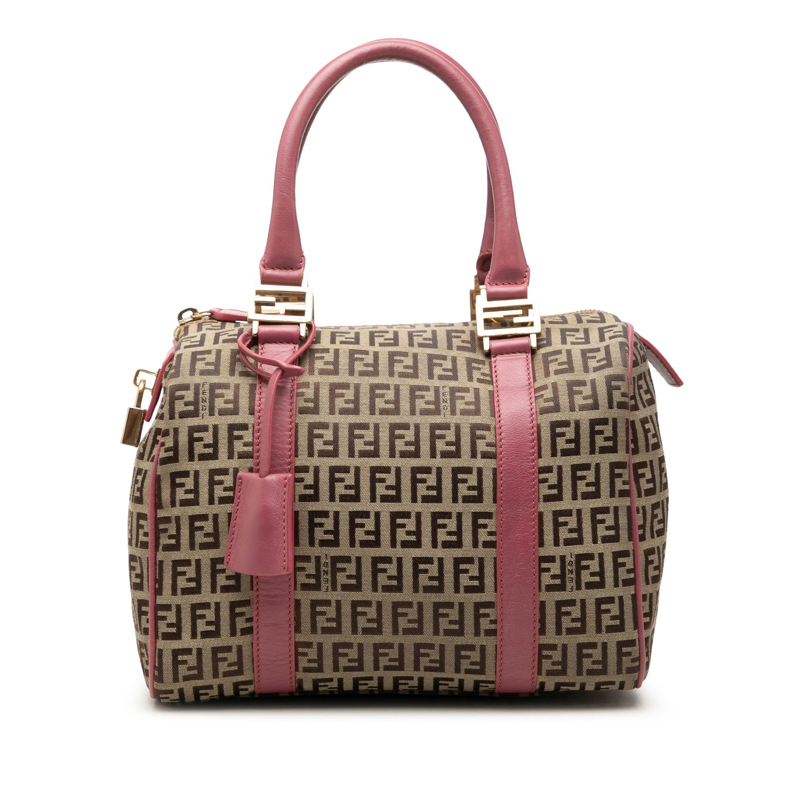 Fendi Zucchino Boston Bag in Beige Canvas with Leather Trim: Fendi Zucchino Boston Bag in Beige Canvas with Leather Trim A Fendi Zucchino Boston bag crafted with a canvas body and leather trim. It features rolled leather handles, a top zip closure, and an inter