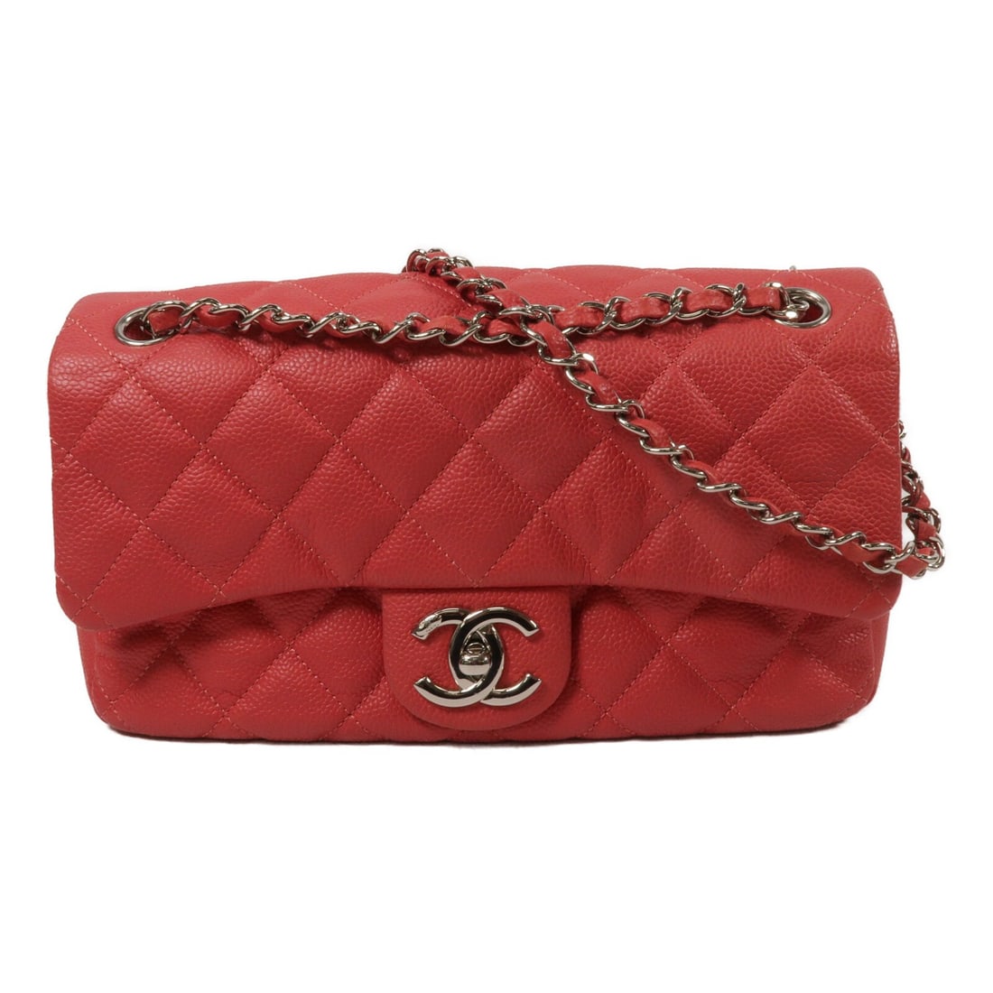CHANEL CC Pink Calfskin Shoulder Bag with Chain SHW: CHANEL CC Pink Calfskin Shoulder Bag with Chain SHW Chanel CC chain shoulder bag in pink calfskin leather with a turn-lock closure and chain shoulder strap. The interior includes one open pocket and o