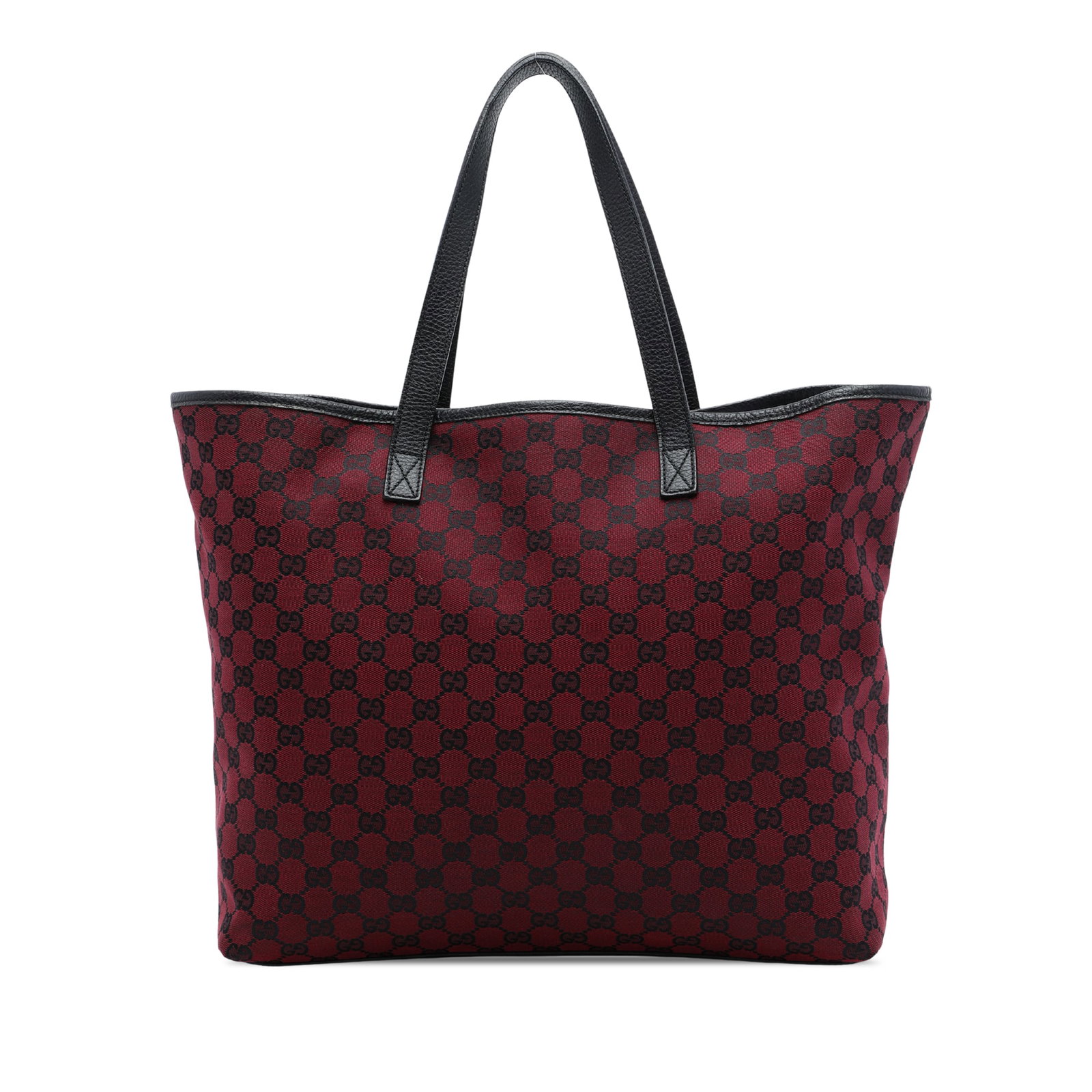 Gucci GG Canvas Tote Bag Red Fabric Leather Trim: Gucci GG Canvas Tote Bag Red Fabric Leather Trim Gucci GG Canvas Tote in red with a canvas body, leather trim, flat leather straps, an open top, and an interior zip pocket. Made in Italy. Condition is