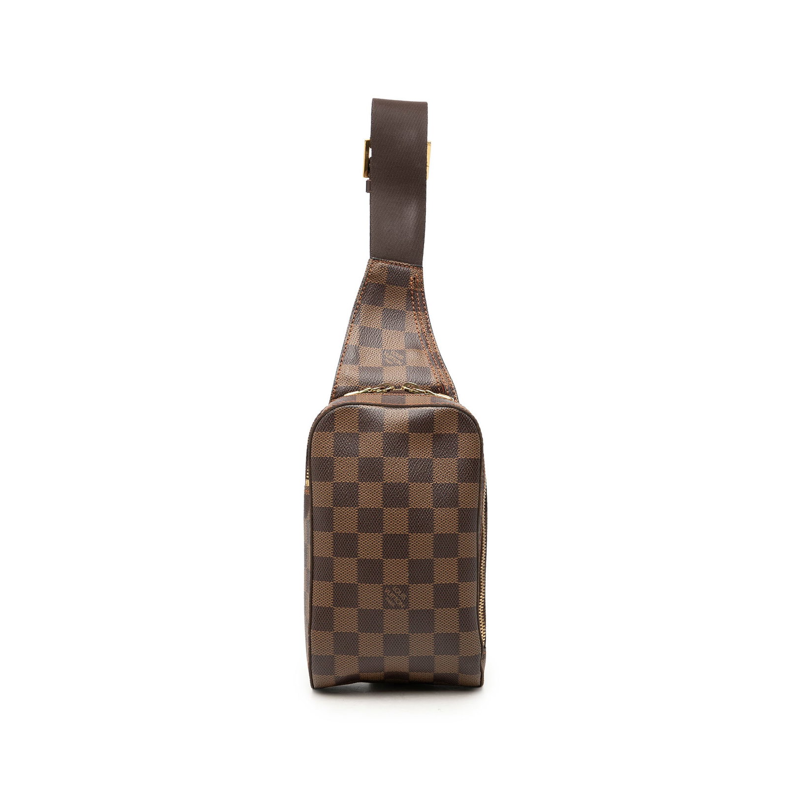 Louis Vuitton Geronimos Damier Ebene Crossbody Bag: Louis Vuitton Geronimos Damier Ebene Crossbody Bag Louis Vuitton Damier Ebene Geronimos bag in brown fabric with a damier canvas body, adjustable flat strap, top zip closure, and exterior front slip p
