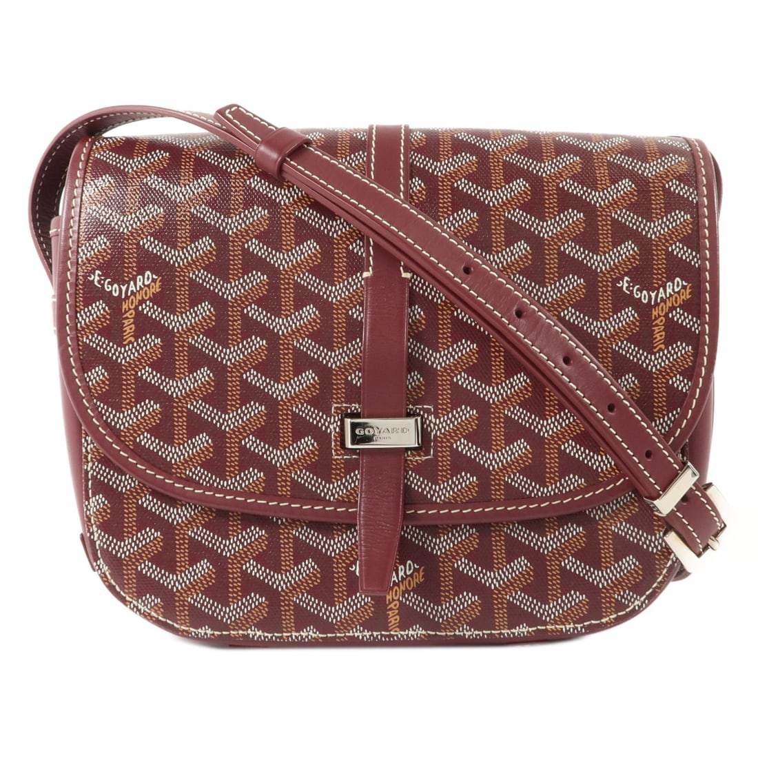 Goyard Belvedere PM Red Coated Canvas Shoulder Bag: Goyard Belvedere PM Red Coated Canvas Shoulder Bag Goyard Belvedere PM shoulder bag in burgundy red PVC coated canvas. This women's shoulder bag features a flap design with exterior and interior open 