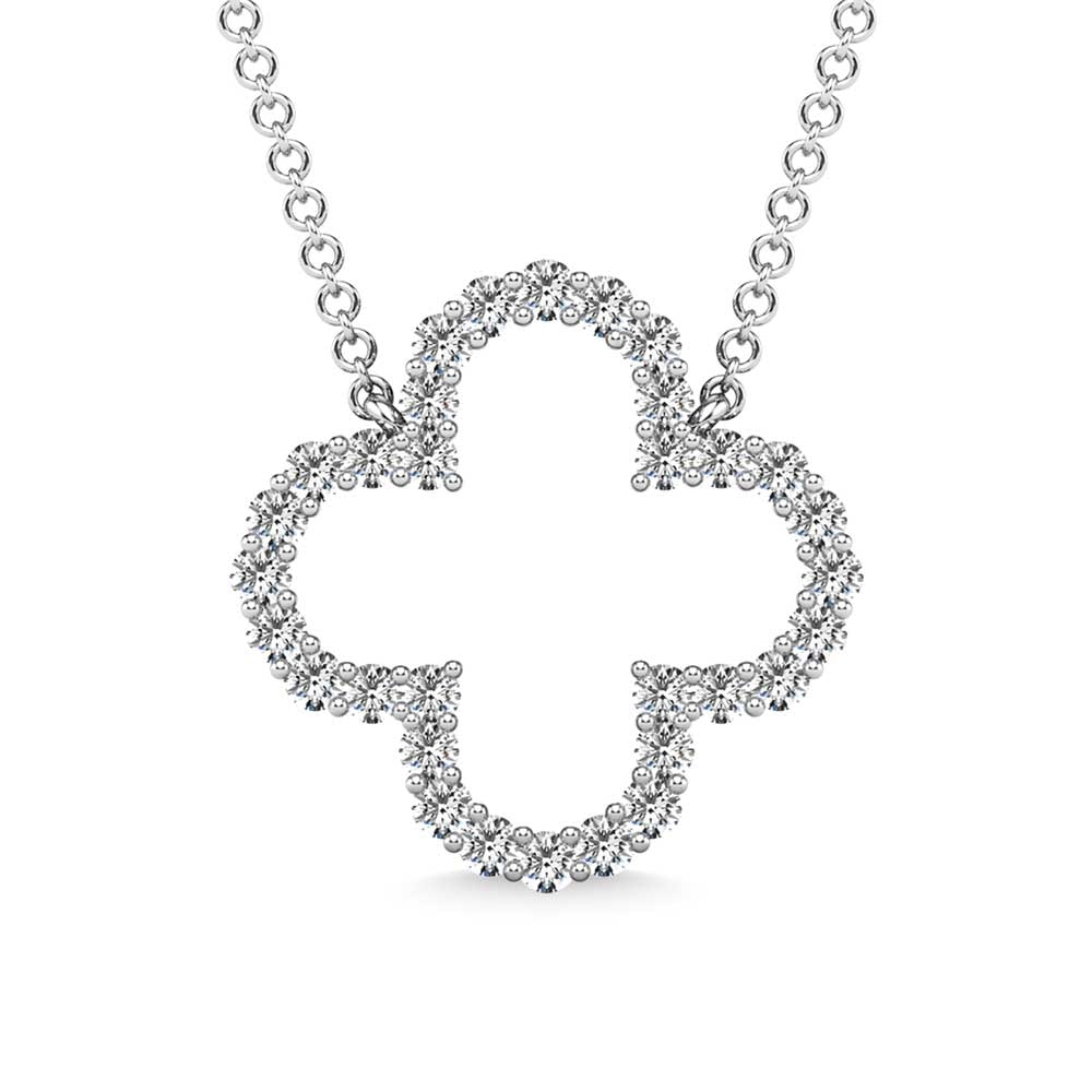 Diamond 1/3 Ct.Tw. Clover Pendant in 10K White Gold: Diamond 1/3 Ct.Tw. Clover Pendant in 10K White Gold 10k White Gold Stone Color: H-i Stone Clarity: I2 Unless otherwise specified, pendants that include a chain are paired with our standard 18-inch len
