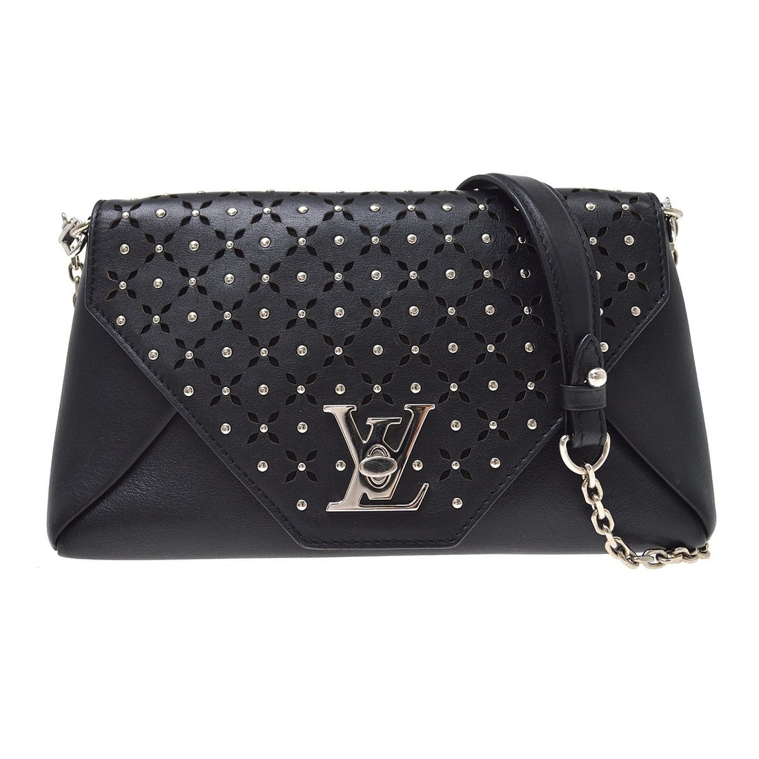 Louis Vuitton Love Note black calfskin shoulder bag M54871: Louis Vuitton Love Note black calfskin shoulder bag M54871 Vintage Louis Vuitton Love Note shoulder bag in black calfskin with a drawstring closure, logo accents, and a chain shoulder strap. The inter