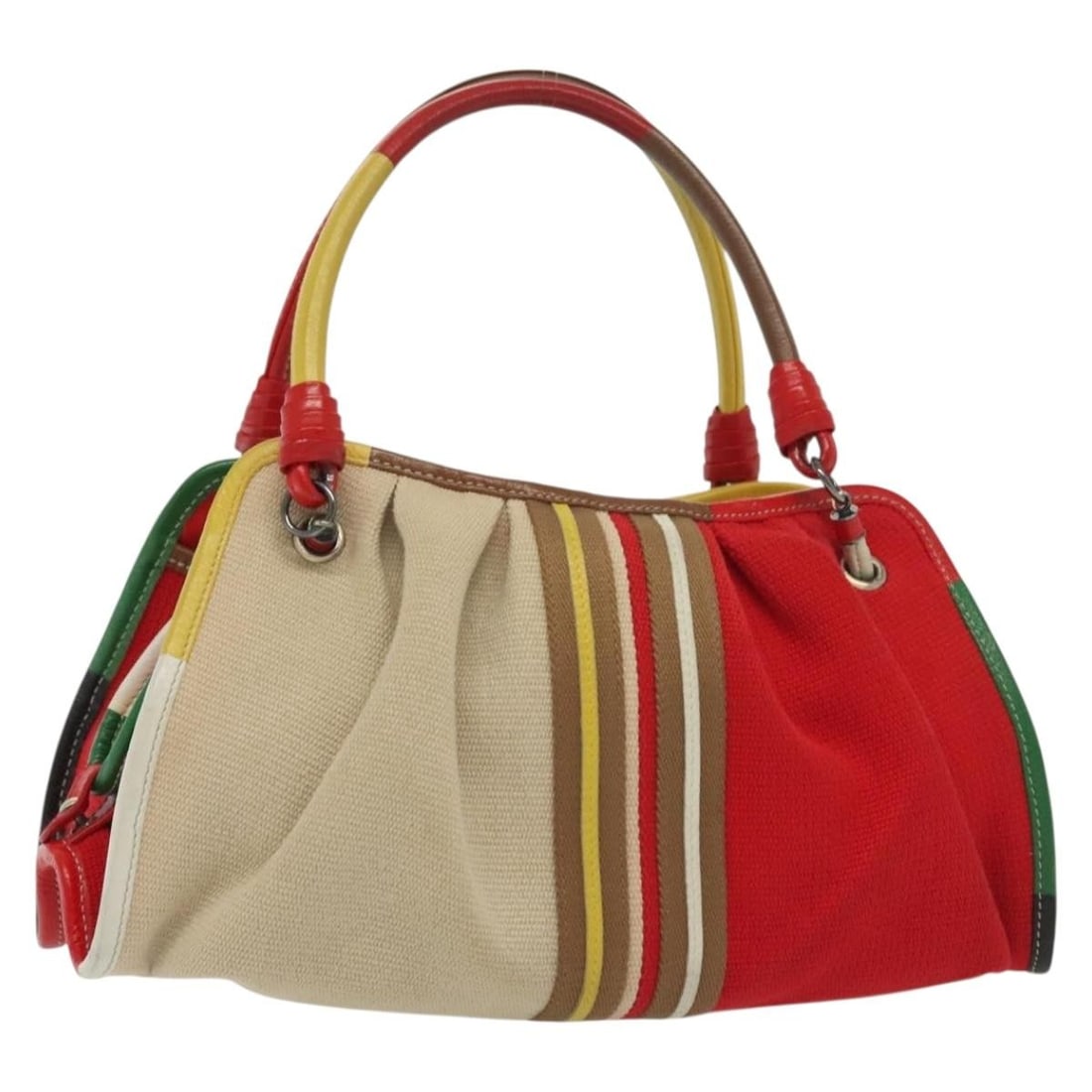Bottega Veneta Multicolor Silver Canvas Handbag Italy 142296: Bottega Veneta Multicolor Silver Canvas Handbag Italy 142296 Bottega Veneta women's handbag in multicolor and silver canvas, made in Italy. This pre-owned bag shows reasonable wear and tear consistent