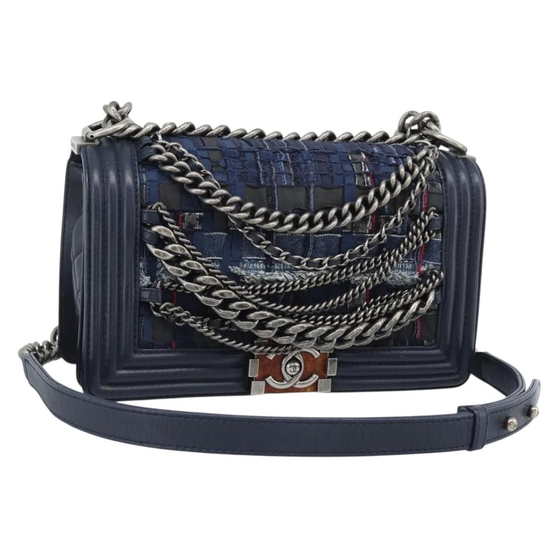 CHANEL Boy Chanel Denim Shoulder Bag Blue Silver Tone: CHANEL Boy Chanel Denim Shoulder Bag Blue Silver Tone Chanel Boy Chanel chain shoulder bag in blue canvas with silver-tone CC detailing. Made in France, this women's shoulder bag includes the guarante