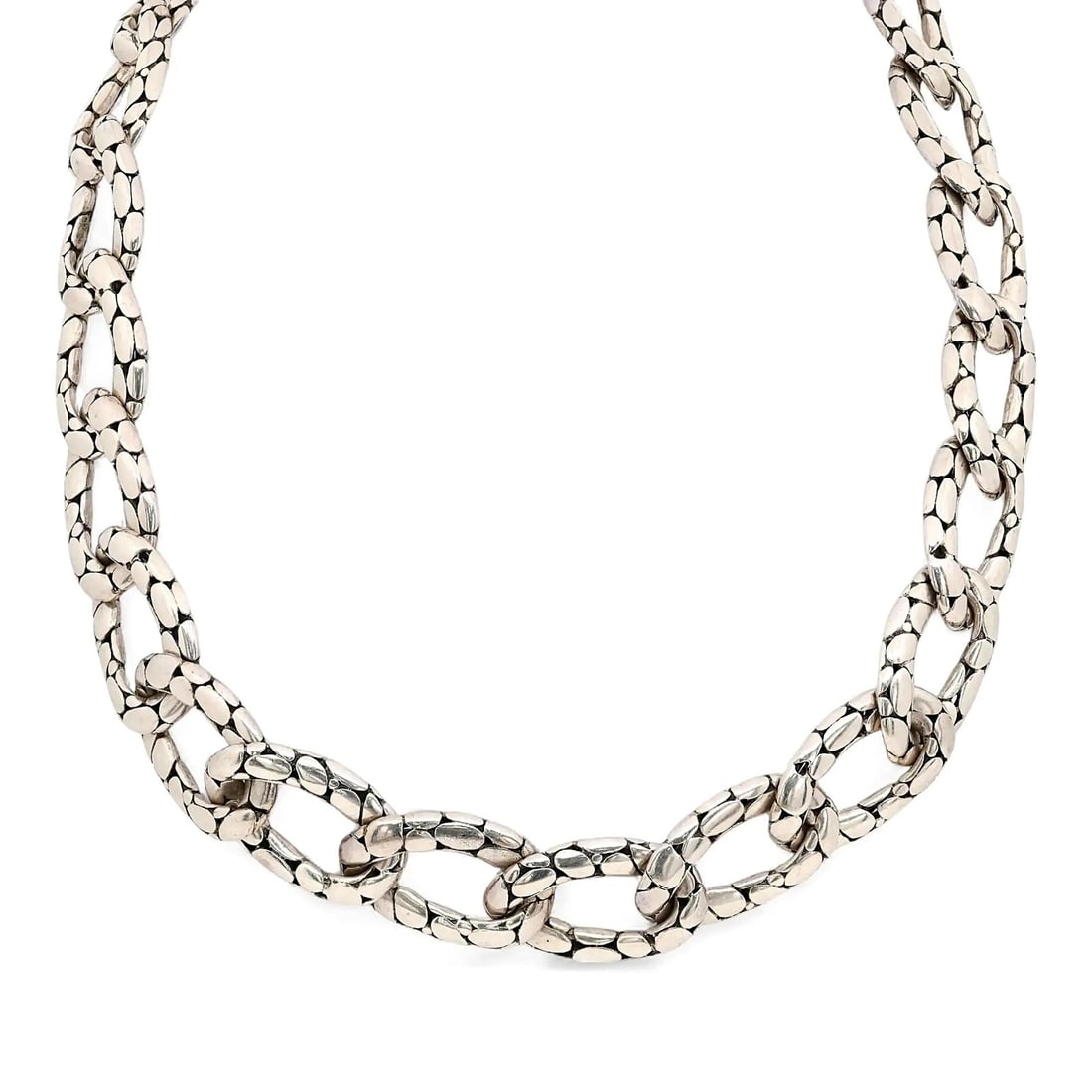 Pebble Dot Kali Flat Link Chain Necklace in 925 Sterling Silver by John Hardy: Pebble Dot Kali Flat Link Chain Necklace in 925 Sterling Silver by John Hardy This John Hardy necklace features a pebble dot Kali chain with flat links, crafted from 925 sterling silver. The necklace 