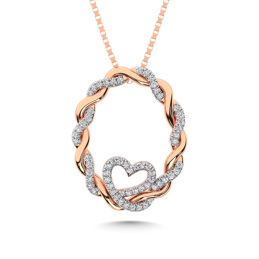 14K Rose Gold Diamond 1/4 Ct.Tw. Circle and Heart Fashion Pendant: 14K Rose Gold Diamond 1/4 Ct.Tw. Circle and Heart Fashion Pendant 14k Rose Gold Stone Color: G-h Stone Clarity: I1 Unless otherwise specified, pendants that include a chain are paired with our standar