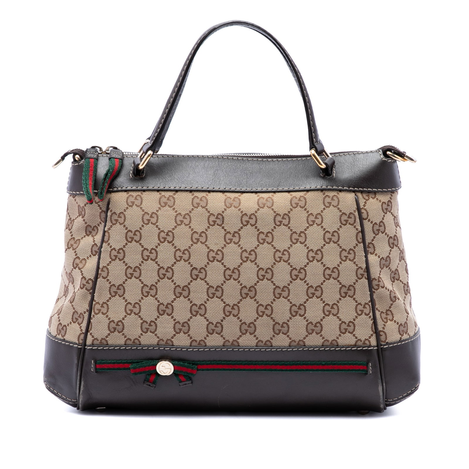 Gucci Mayfair Satchel in Beige GG Canvas with Web Trim: Gucci Mayfair Satchel in Beige GG Canvas with Web Trim Gucci GG Canvas Web Mayfair Satchel crafted with a canvas body and leather trim. This satchel features flat leather handles, a top zip closure, a