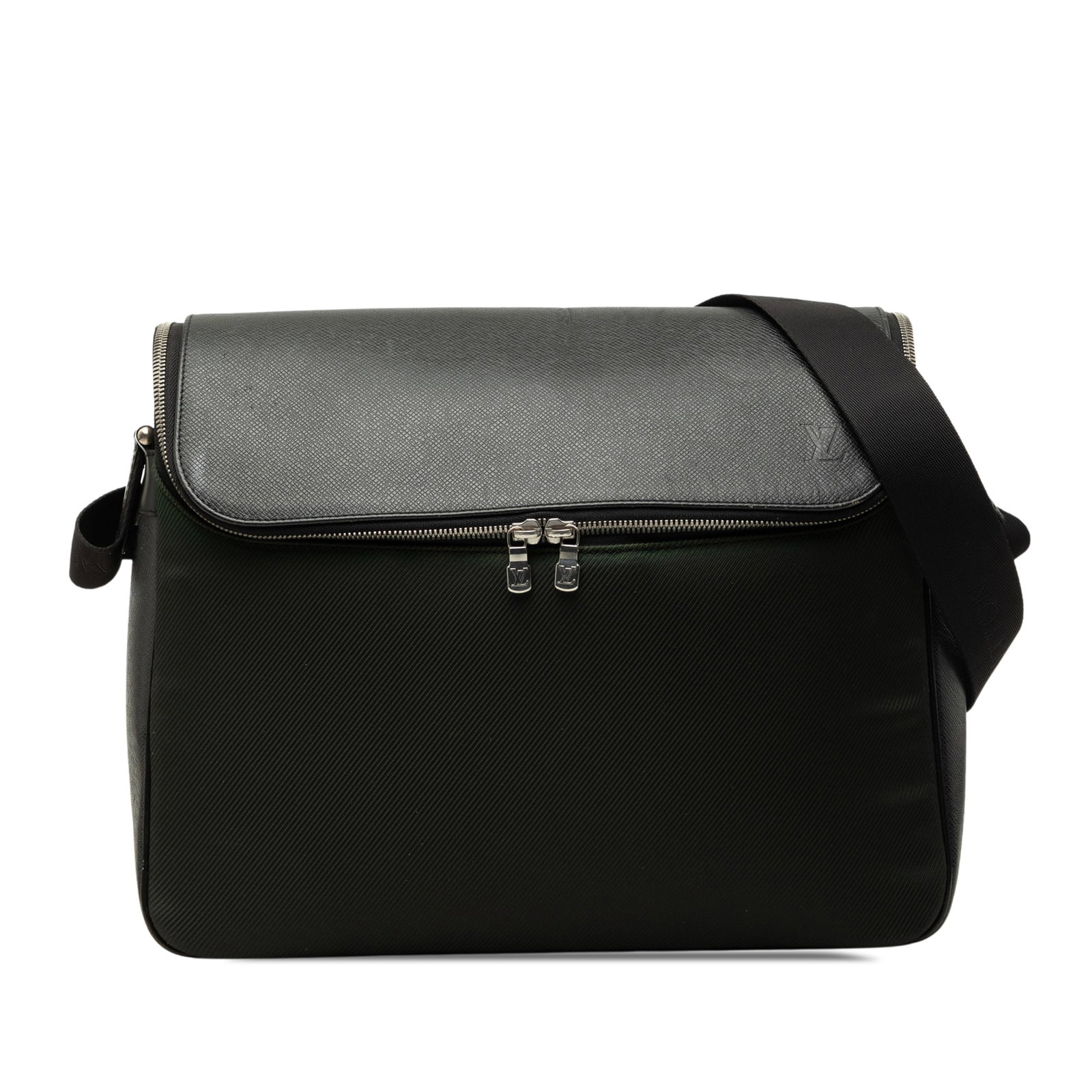 Louis Vuitton Taimyr Messenger Bag in Green Taiga and Canvas: Louis Vuitton Taimyr Messenger Bag in Green Taiga and Canvas Louis Vuitton Taimyr shoulder bag in green bicolor Taiga leather and canvas. This bag features an adjustable flat strap, a two-way top zip 