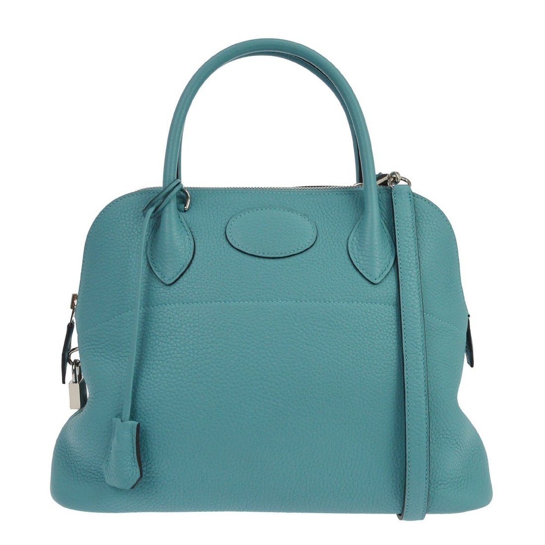 Hermes Bolide 31 Blue Atoll Taurillon Clemence Top Handle Bag: Hermes Bolide 31 Blue Atoll Taurillon Clemence Top Handle Bag Hermes Bolide 31 top handle handbag in Blue Atoll Taurillon Clemence leather. This medium handbag features a zip closure, double handles, 