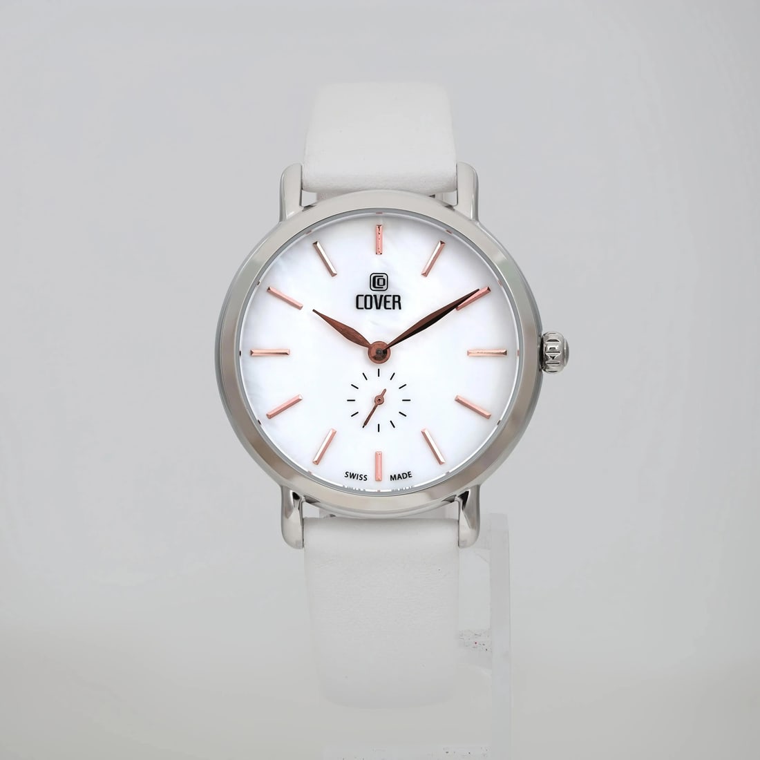 COVER Pearl River Ladies Quartz Watch White MOP Dial Gray Bezel Leather Band (1 of 3)