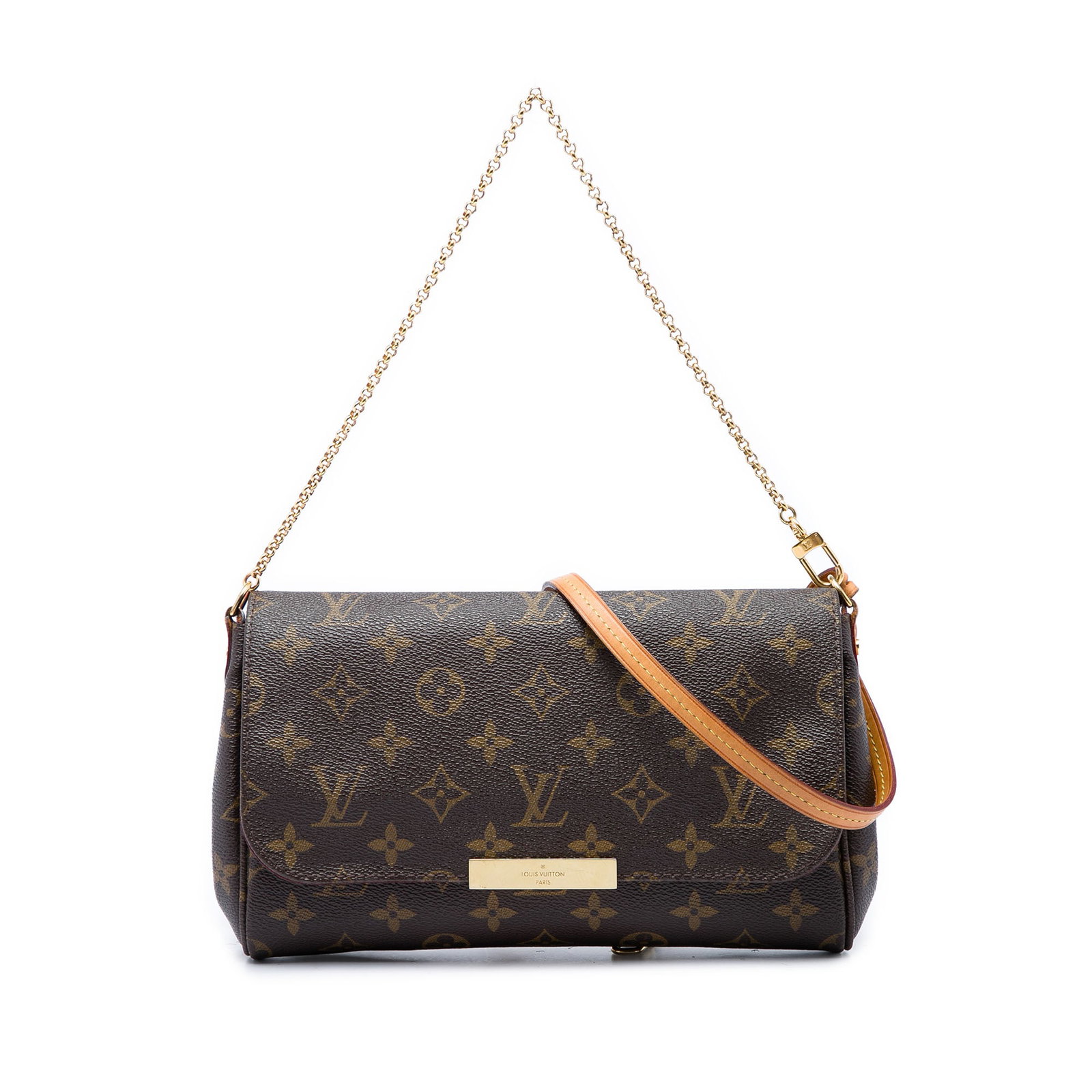 Louis Vuitton Favorite MM Monogram Canvas Shoulder Bag: Louis Vuitton Favorite MM Monogram Canvas Shoulder Bag Louis Vuitton Monogram Favorite MM shoulder bag crafted with a monogram canvas body, chain link strap, vachetta leather shoulder strap, front fla