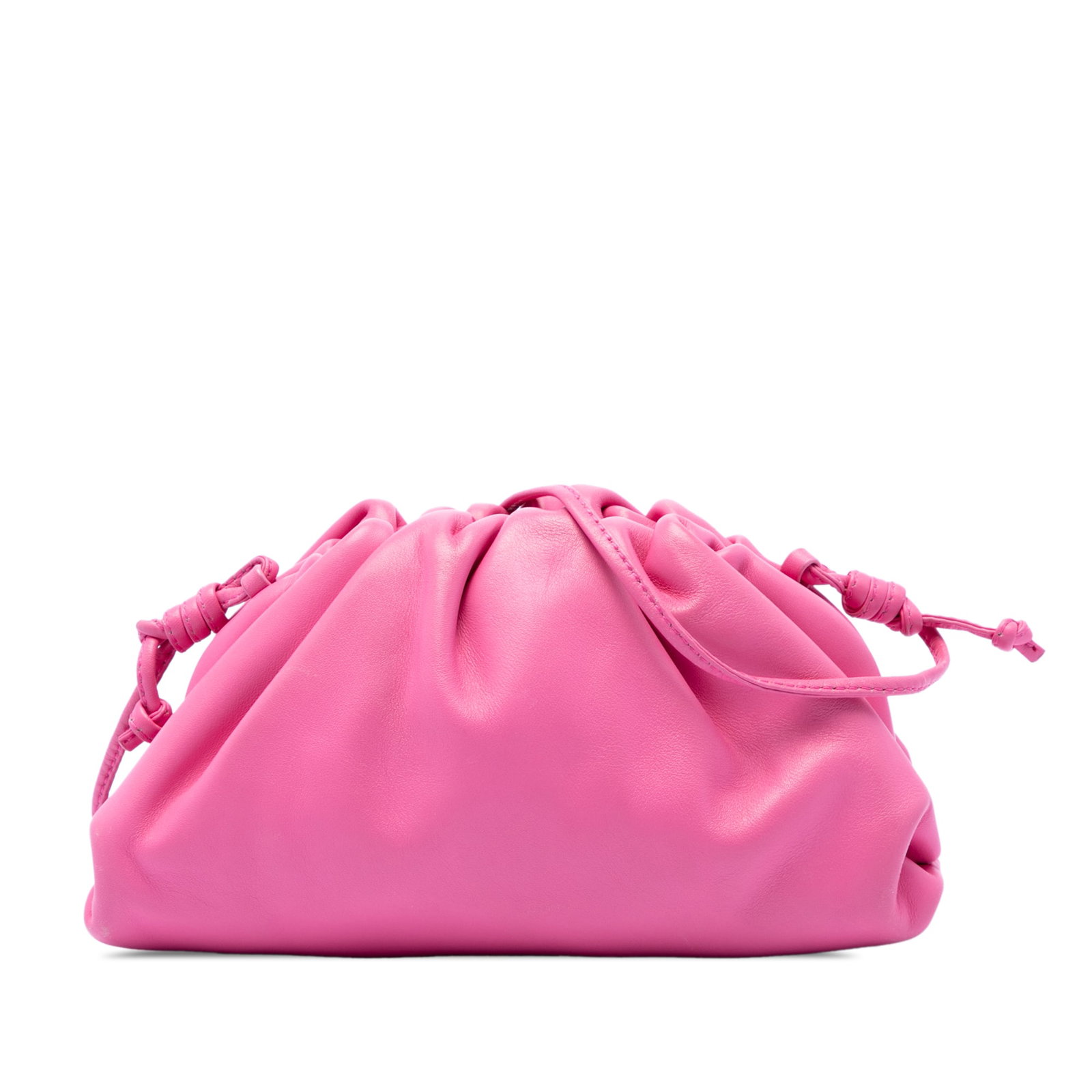 Bottega Veneta The Mini Pouch Crossbody Pink Lambskin Bag: Bottega Veneta The Mini Pouch Crossbody Pink Lambskin Bag Bottega Veneta The Mini Pouch Crossbody is crafted in pink lambskin leather with a flat leather strap and magnetic closure. This crossbody bag