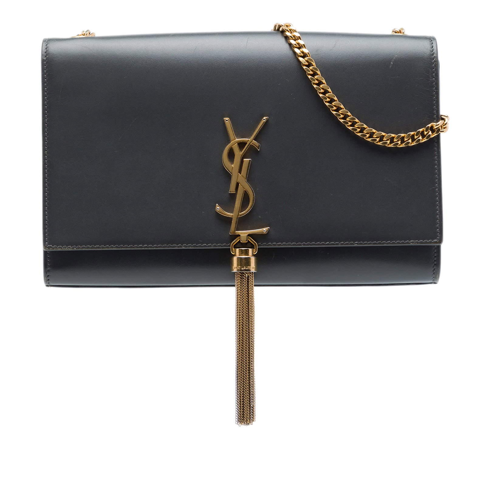 Saint Laurent Kate Tassel Crossbody Medium Smooth Calfskin Black: Saint Laurent Kate Tassel Crossbody Medium Smooth Calfskin Black A Saint Laurent Medium Smooth Calfskin Classic Monogram Kate Tassel Crossbody in black leather. This crossbody bag features a tassel de