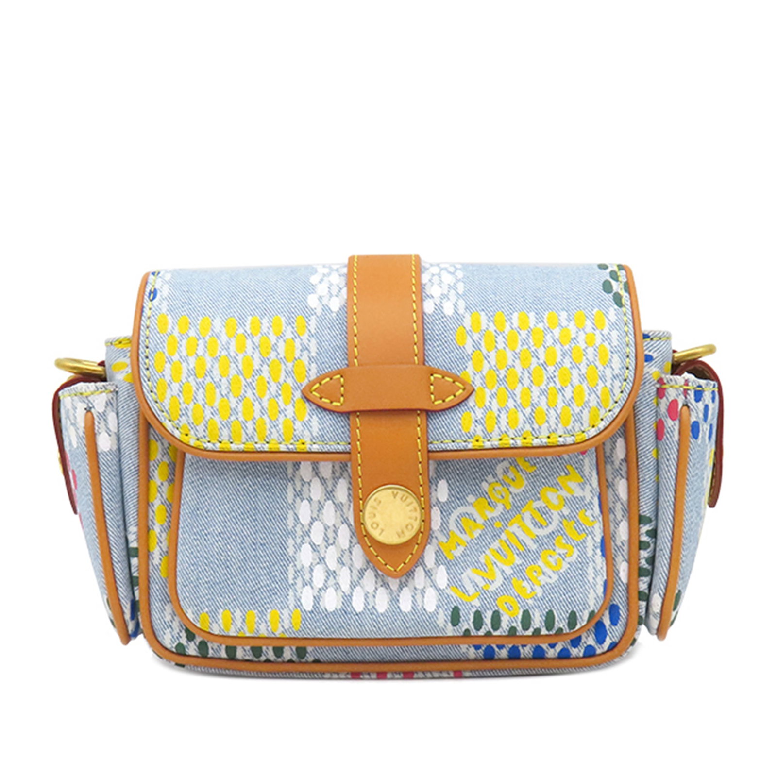 Louis Vuitton Cargo Wearable Wallet in Blue Damier Denim: Louis Vuitton Cargo Wearable Wallet in Blue Damier Denim Louis Vuitton LV Vers Damier Denim Cargo Wearable Wallet in blue damier denim with vachetta leather trim. This crossbody style features an adju