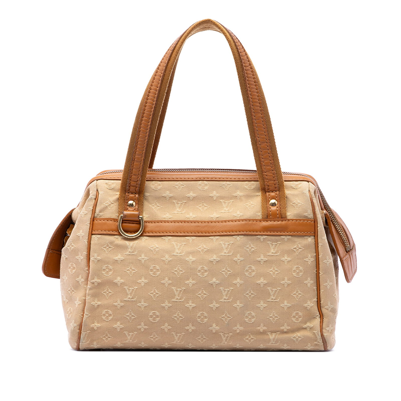Louis Vuitton Josephine PM Monogram Mini Lin Brown Handbag: Louis Vuitton Josephine PM Monogram Mini Lin Brown Handbag A Louis Vuitton Josephine PM handbag in Monogram Mini Lin canvas with flat leather straps, a top zip closure, and interior slip and zip pocke