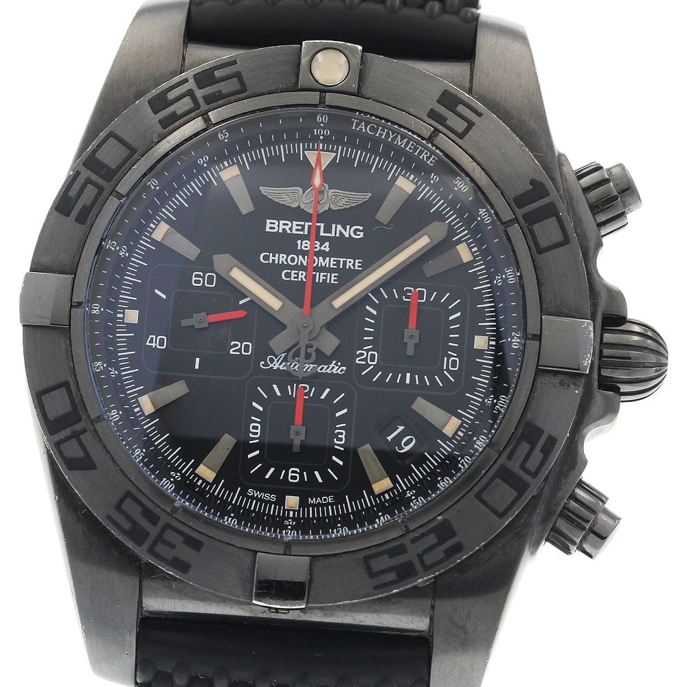 Breitling Chronomat 44 Black Steel Mens Watch MB0111C3 BE35 Date: Breitling Chronomat 44 Black Steel Mens Watch MB0111C3 BE35 Date Breitling Chronomat 44 Black Steel men's wristwatch with automatic movement and a black dial. This watch features date display, chronog