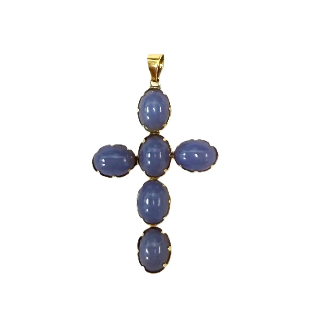 14K Yellow Gold Cross Pendant with Moonstones by Rachel Koen (1 of 4)