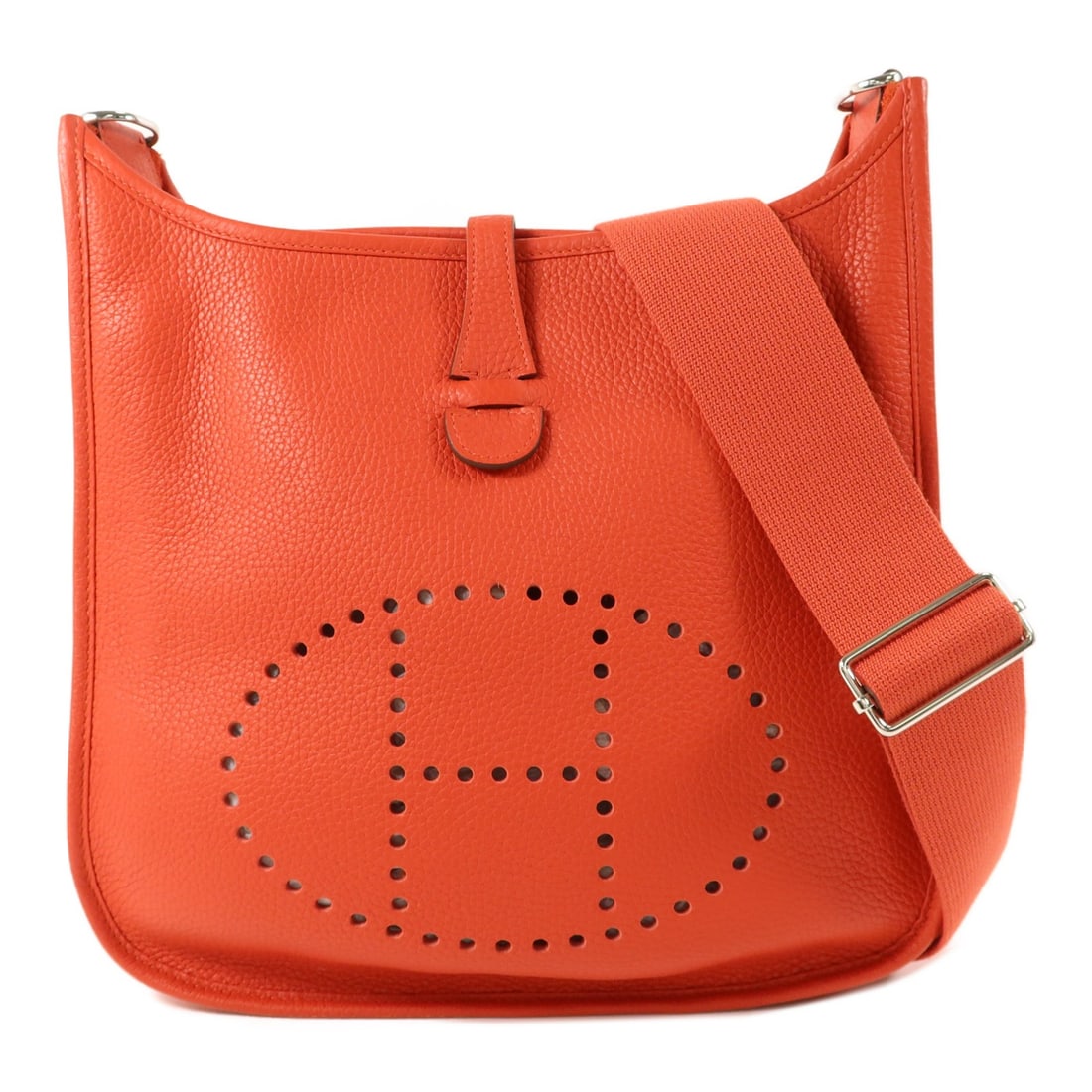Hermes Evelyne PM Clemence Leather Shoulder Bag Rouge Tomate PHW: Hermes Evelyne PM Clemence Leather Shoulder Bag Rouge Tomate PHW Hermes Evelyne PM shoulder bag in Rouge Tomate Taurillon Clemence leather with palladium-tone hardware. This women's shoulder bag is ma