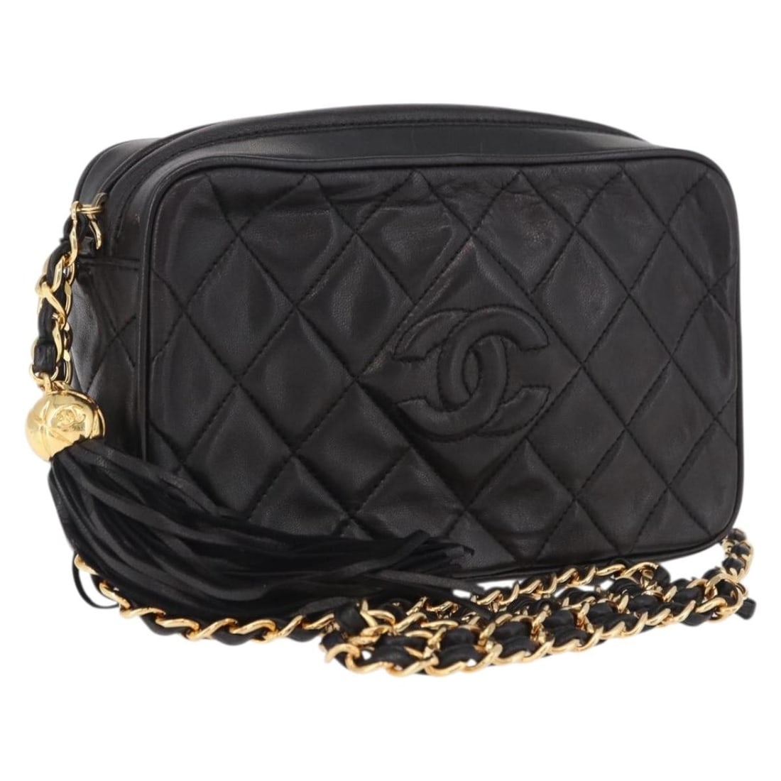 CHANEL Matelasse Lamb Skin Shoulder Bag Black Gold Tone CC: CHANEL Matelasse Lamb Skin Shoulder Bag Black Gold Tone CC Chanel Matelasse chain shoulder bag in black lamb skin with gold-tone CC detailing. Made in Italy, this women's shoulder bag includes a dust 