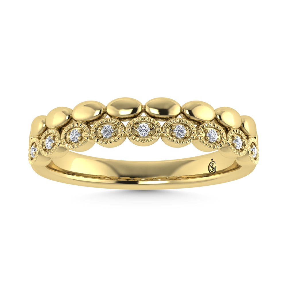 14K Yellow Gold Diamond 1/20 Ct.Tw. Stackable Band: 14K Yellow Gold Diamond 1/20 Ct.Tw. Stackable Band 14k Yellow Gold Stone Color: G-h Stone Clarity: Si2 Each ring is presented in standard size 6.5. Complimentary resizing is available between sizes 51