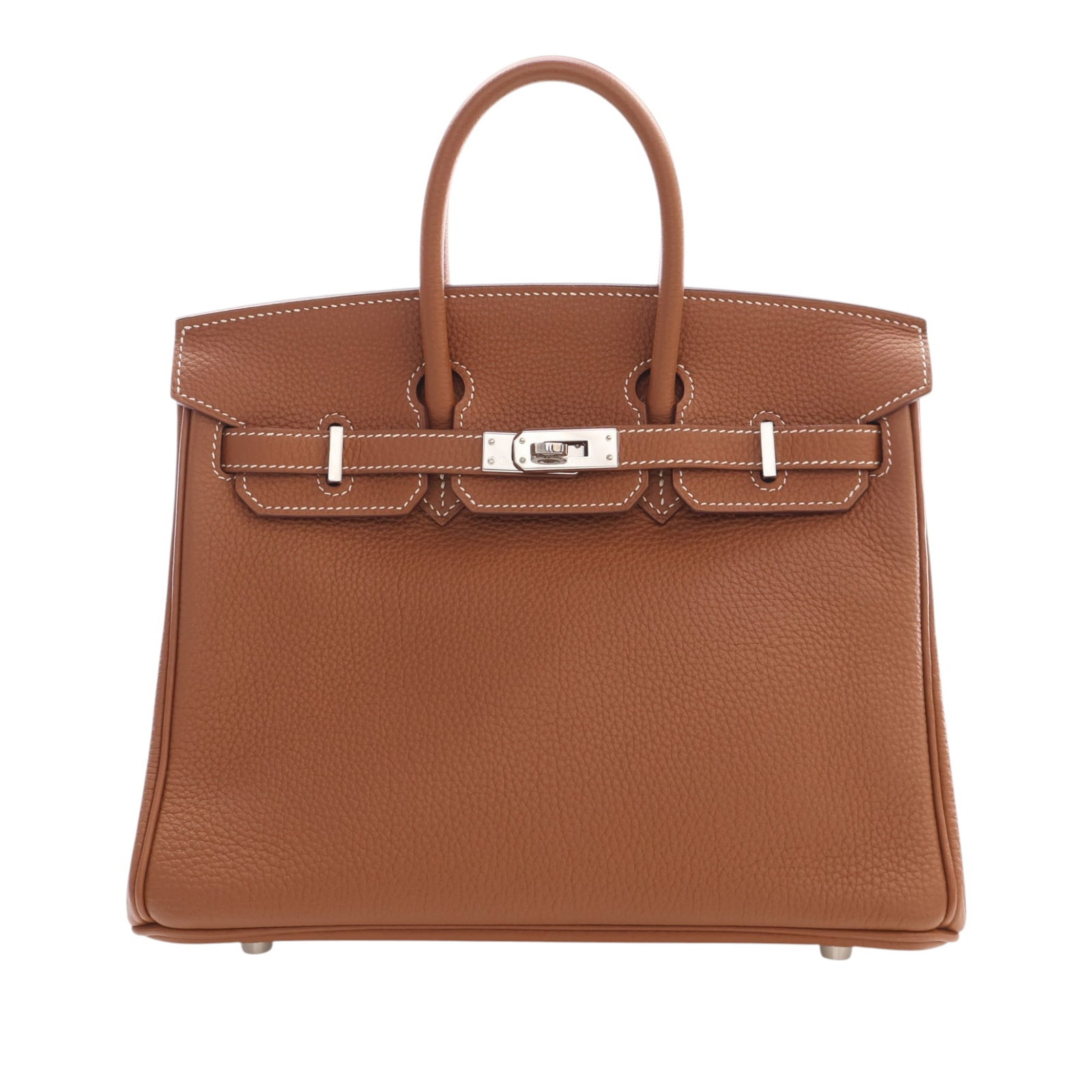 Hermes Togo Birkin Retourne 25 Leather Handbag in Gold: Hermes Togo Birkin Retourne 25 Leather Handbag in Gold Hermes Birkin Retourne 25 crafted in Gold Togo leather with rolled leather handles and a front flap turn-lock closure. The interior includes slip