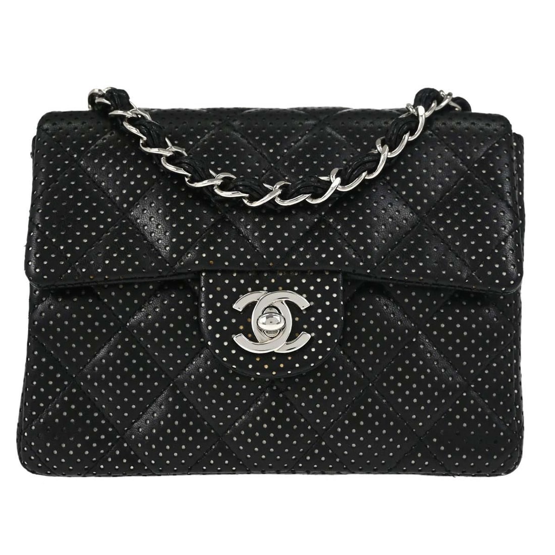 CHANEL Classic Flap Mini Square Shoulder Bag Black Lambskin: CHANEL Classic Flap Mini Square Shoulder Bag Black Lambskin Chanel Mini Classic Square Flap shoulder bag in black lambskin leather with a matelasse quilted design and flap turnlock closure. This small
