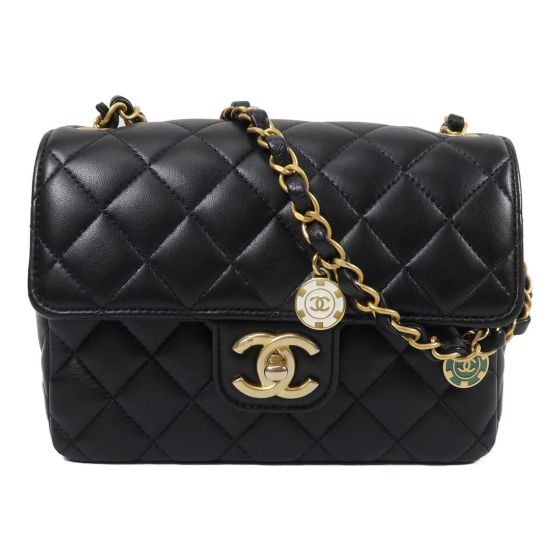 CHANEL AS3737 CC Shoulder Bag Black Lambskin Leather: CHANEL AS3737 CC Shoulder Bag Black Lambskin Leather Chanel CC chain shoulder bag in black lambskin leather with a turn-lock closure and compact structured silhouette. The interior includes an open po