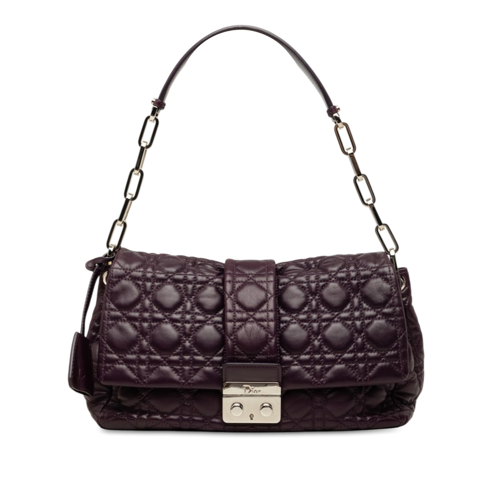 Dior New Lock Shoulder Bag in Purple Cannage Lambskin: Dior New Lock Shoulder Bag in Purple Cannage Lambskin This Dior New Lock shoulder bag is crafted in purple lambskin leather with the Cannage quilted design. It features a chain and leather shoulder st
