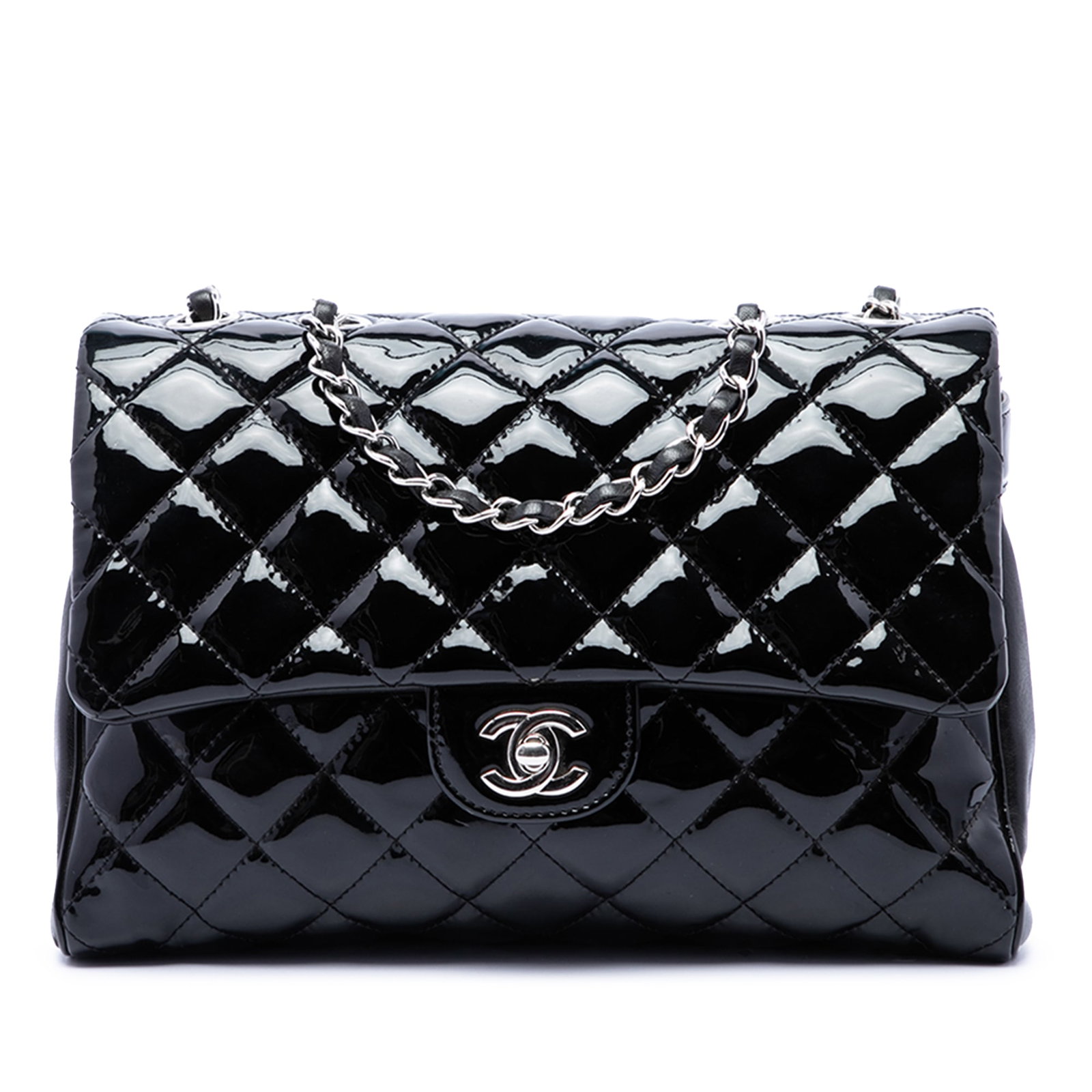 Chanel Large CC Double Compartment Flap Bag in Black Patent Leather (1 of 7)