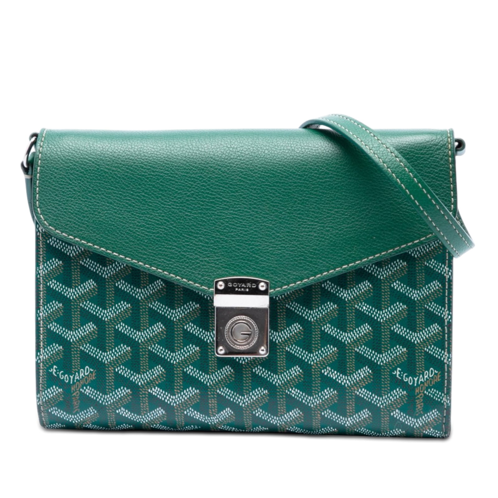 Goyard Goyardine Chypre Wallet Pouch Green Coated Canvas: Goyard Goyardine Chypre Wallet Pouch Green Coated Canvas A Goyardine Chypre wallet pouch in green with a coated canvas body and leather trim. It features an adjustable and detachable flat leather shou
