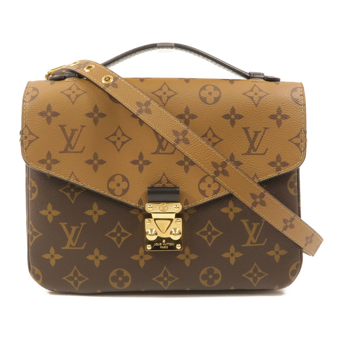 Louis Vuitton M44876 Pochette Metis Monogram Reverse 2 Way Bag: Louis Vuitton M44876 Pochette Metis Monogram Reverse 2 Way Bag Louis Vuitton Pochette Metis 2-way shoulder bag in brown Monogram Reverse PVC coated canvas. This women's bag features a structured flap-