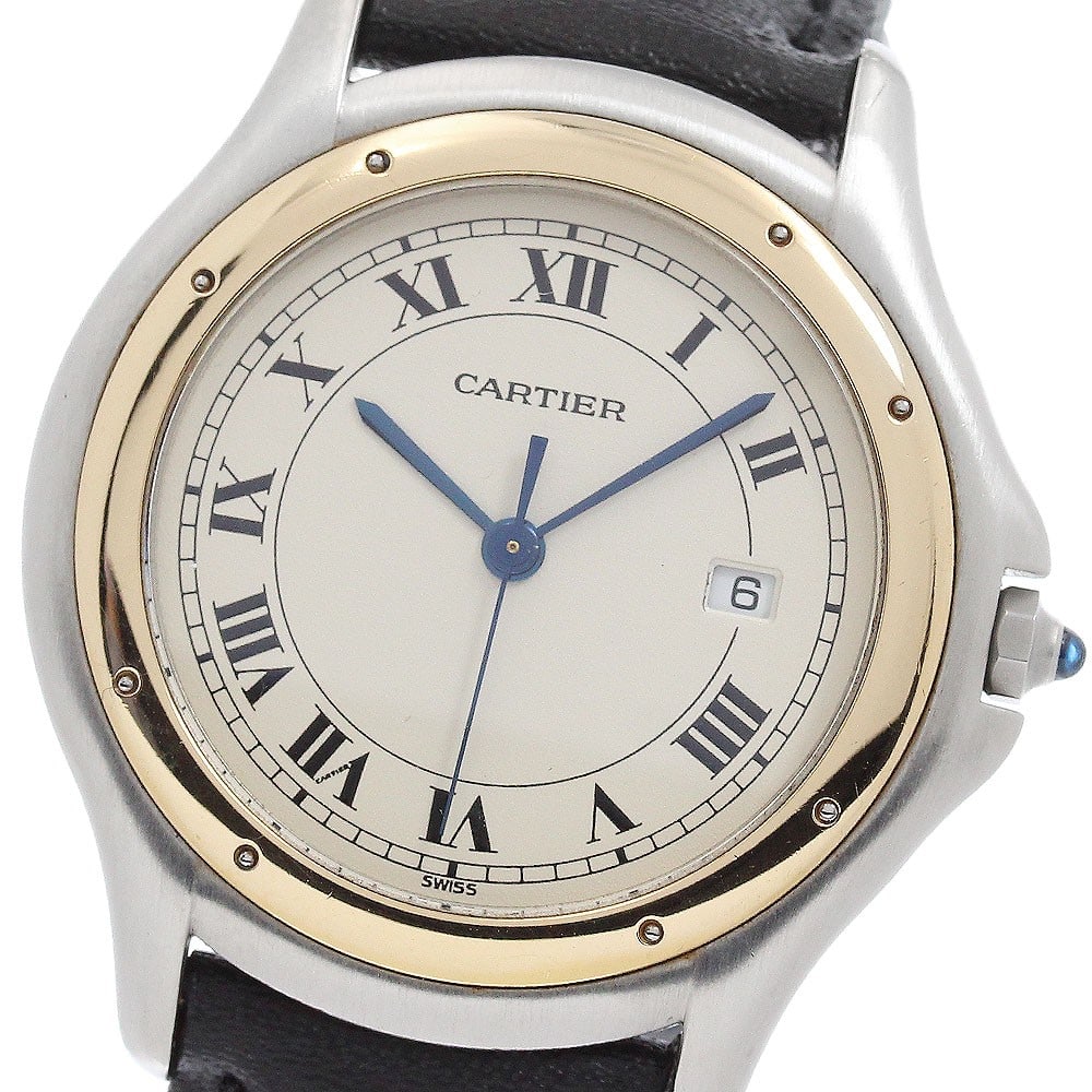 Cartier Panthere Cougar LM Mens Quartz Watch Ref W350068F: Cartier Panthere Cougar LM Mens Quartz Watch Ref W350068F Cartier Panthere Cougar LM men's wristwatch with a quartz movement and date function. The watch features a silver dial, an SS/YG case, and a l