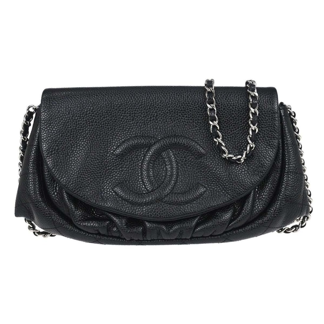 CHANEL WOC Wallet on Chain Black Caviar Leather Flap Shoulder Bag: CHANEL WOC Wallet on Chain Black Caviar Leather Flap Shoulder Bag Chanel Wallet on Chain shoulder bag in black caviar skin leather with a half moon flap silhouette and magnetic closure. This medium sh