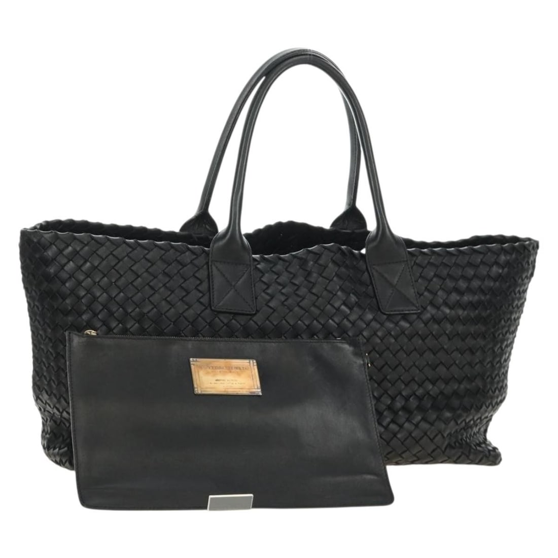 Bottega Veneta Intrecciato Cabas MM Black Leather Handbag 115664: Bottega Veneta Intrecciato Cabas MM Black Leather Handbag 115664 Bottega Veneta Intrecciato Cabas MM handbag in black leather. This women's handbag is made in Italy and includes a dust bag, shopping b