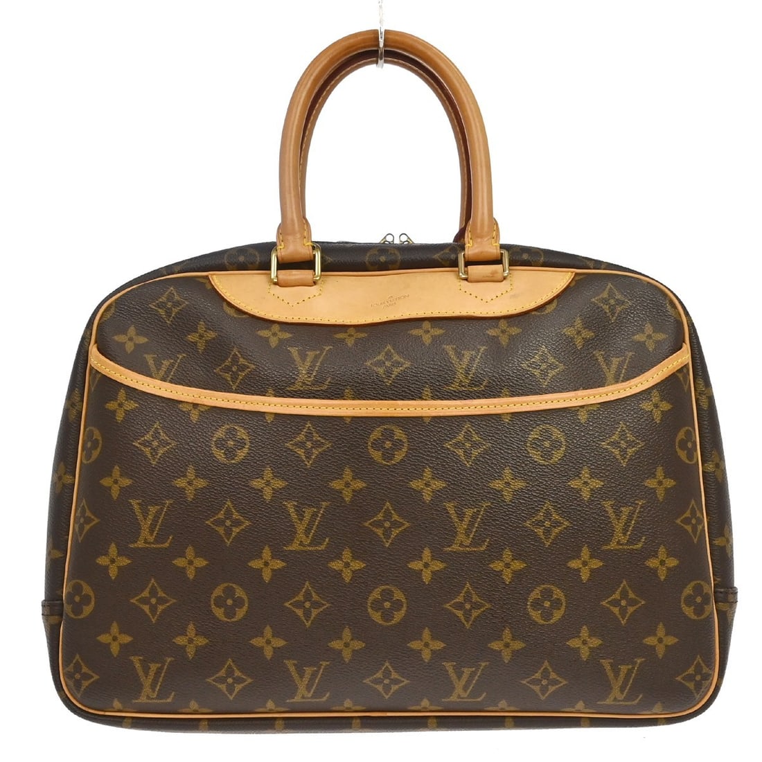Louis Vuitton Deauville Monogram Canvas Zip Handbag M47270: Louis Vuitton Deauville Monogram Canvas Zip Handbag M47270 Vintage Louis Vuitton Deauville Bowling Vanity handbag in brown Monogram canvas with leather trim and double handles. This women's handbag fe
