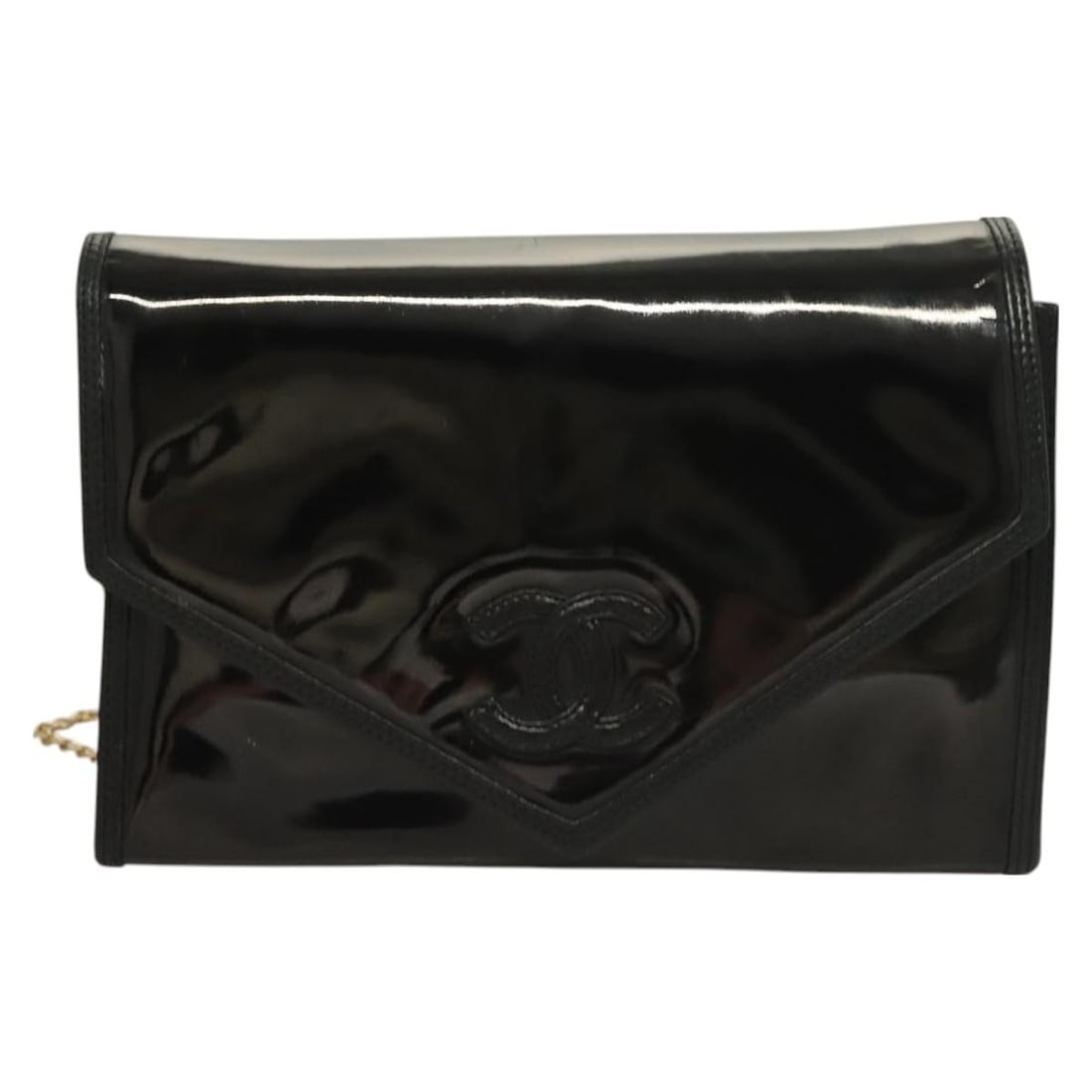 Chanel CC Envelope Flap black patent leather crossbody bag: Chanel CC Envelope Flap black patent leather crossbody bag This Chanel CC Envelope Flap Crossbody is crafted from black patent leather and features a classic envelope flap design with signature CC har