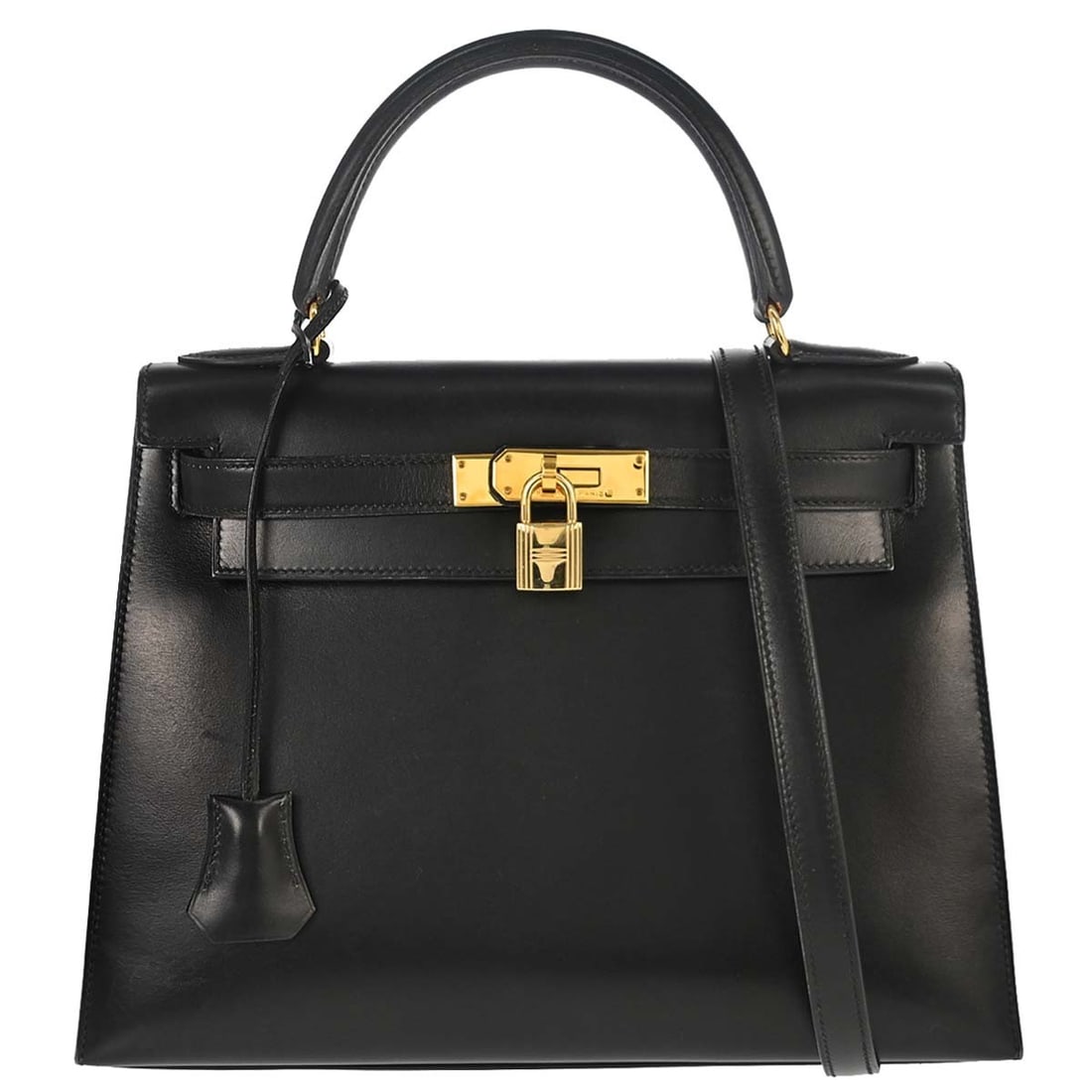 HERMES Kelly 28 Black Box Calf Leather Sellier Top Handle Bag (1 of 17)